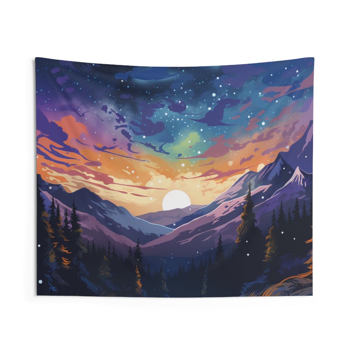 Mountain art Tapestry Contemporary Home Decor . Galaxy Wall Hanging Art for Baby Nursery, Dorm room, Coastal Home . Housewarming Gift