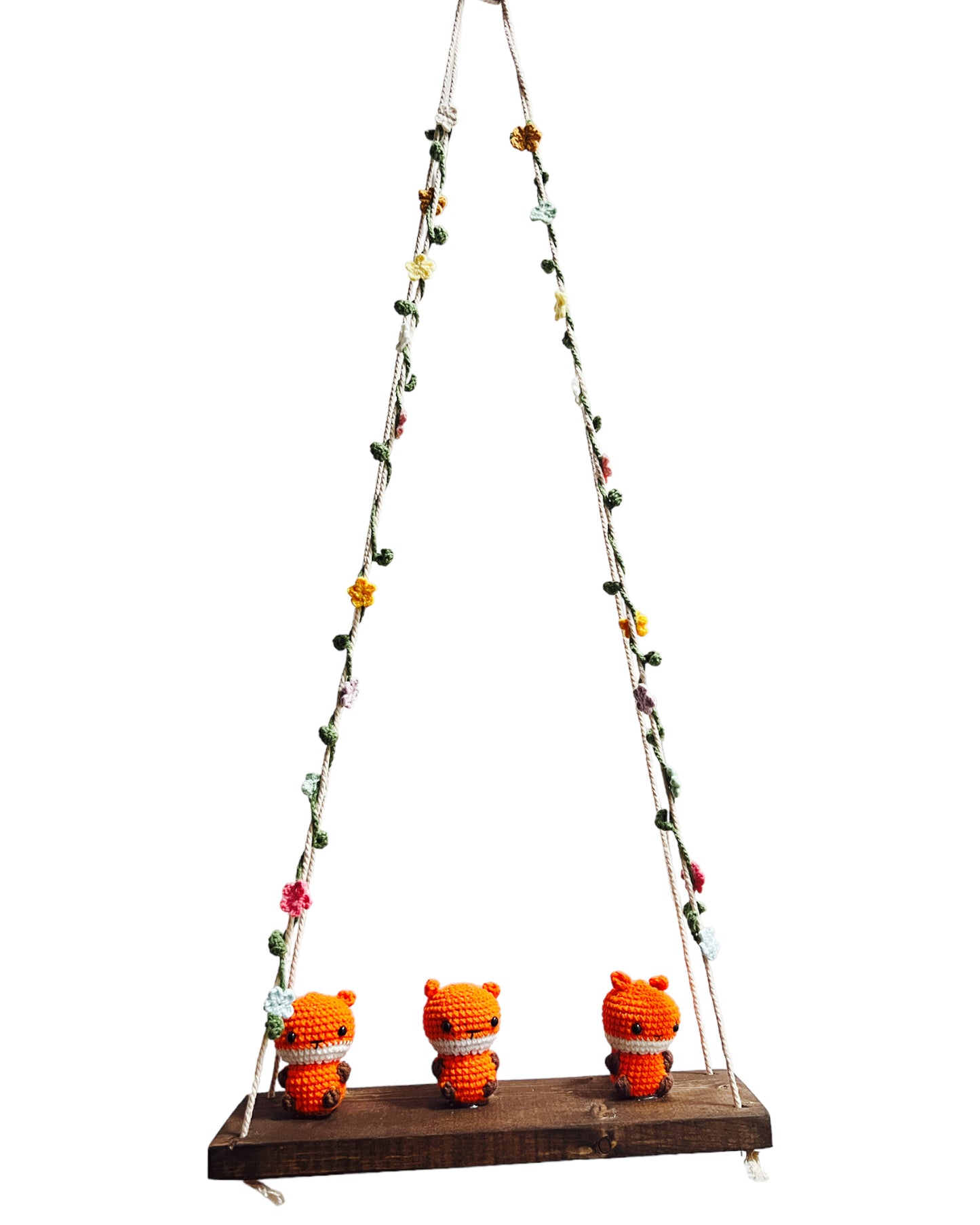 Foxes on a swing Hanging Wall Shelf