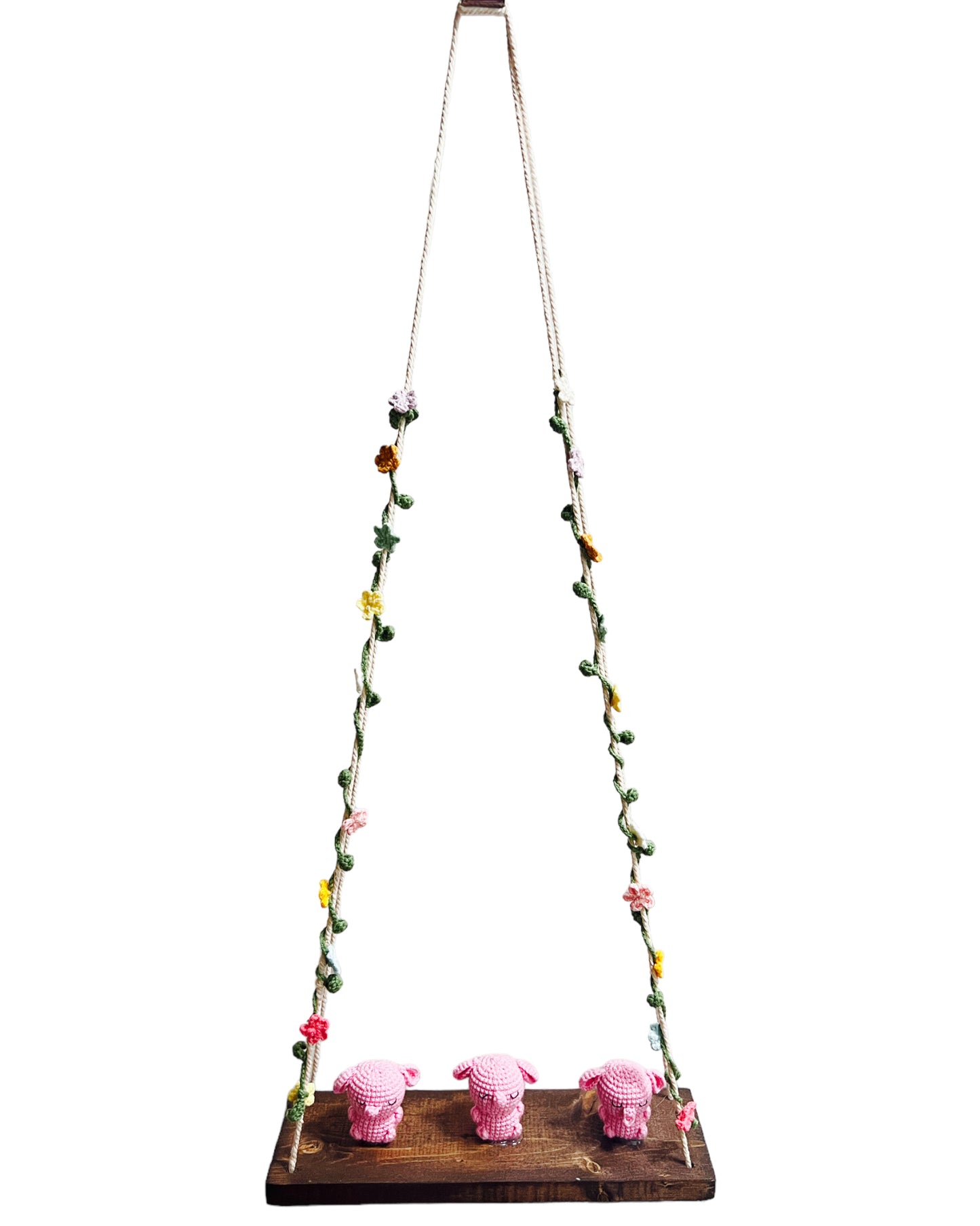 Pink bunny on a swing Hanging Wall Shelf