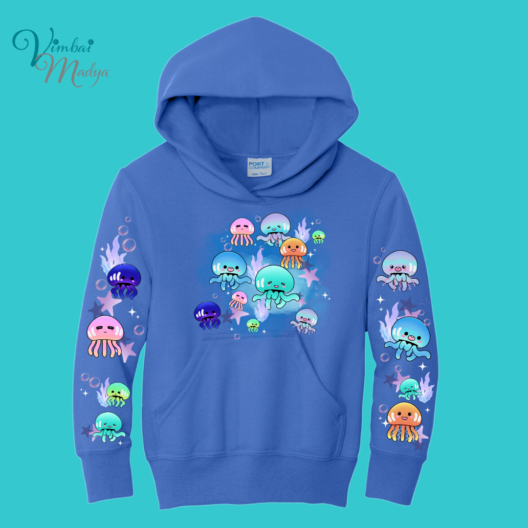Youth Jellyfish Sweatshirt Unisex Clothing Kawaii Hoodie : Ocean, fish, beach and Best Friend Gift . Fall Winter Essential . Gift for her