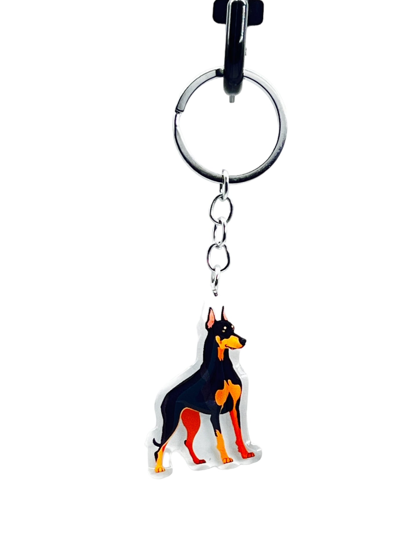Doberman Pinscher Dog Acrylic Keychain Cute kawaii memorial ornament, pet portrait charm gift backpack photo fob, dad car décor, dog mom gift