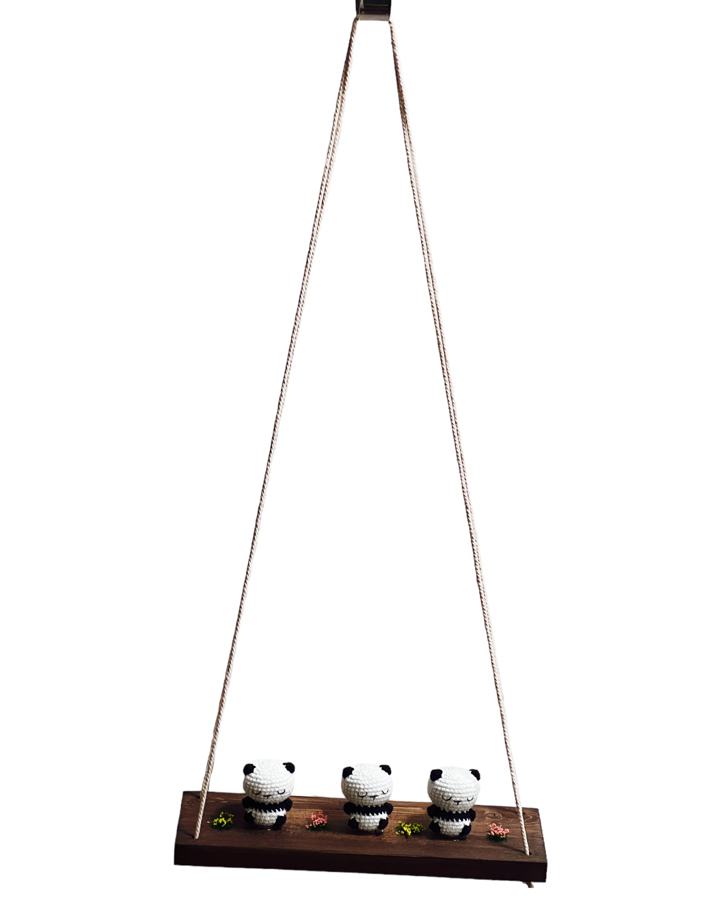 Panda on a swing Hanging Wall Shelf