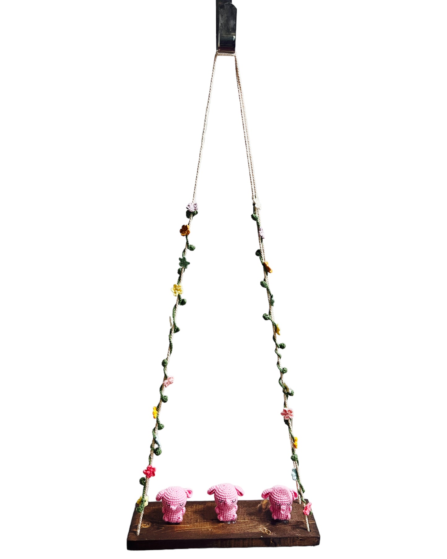 Pink bunny on a swing Hanging Wall Shelf