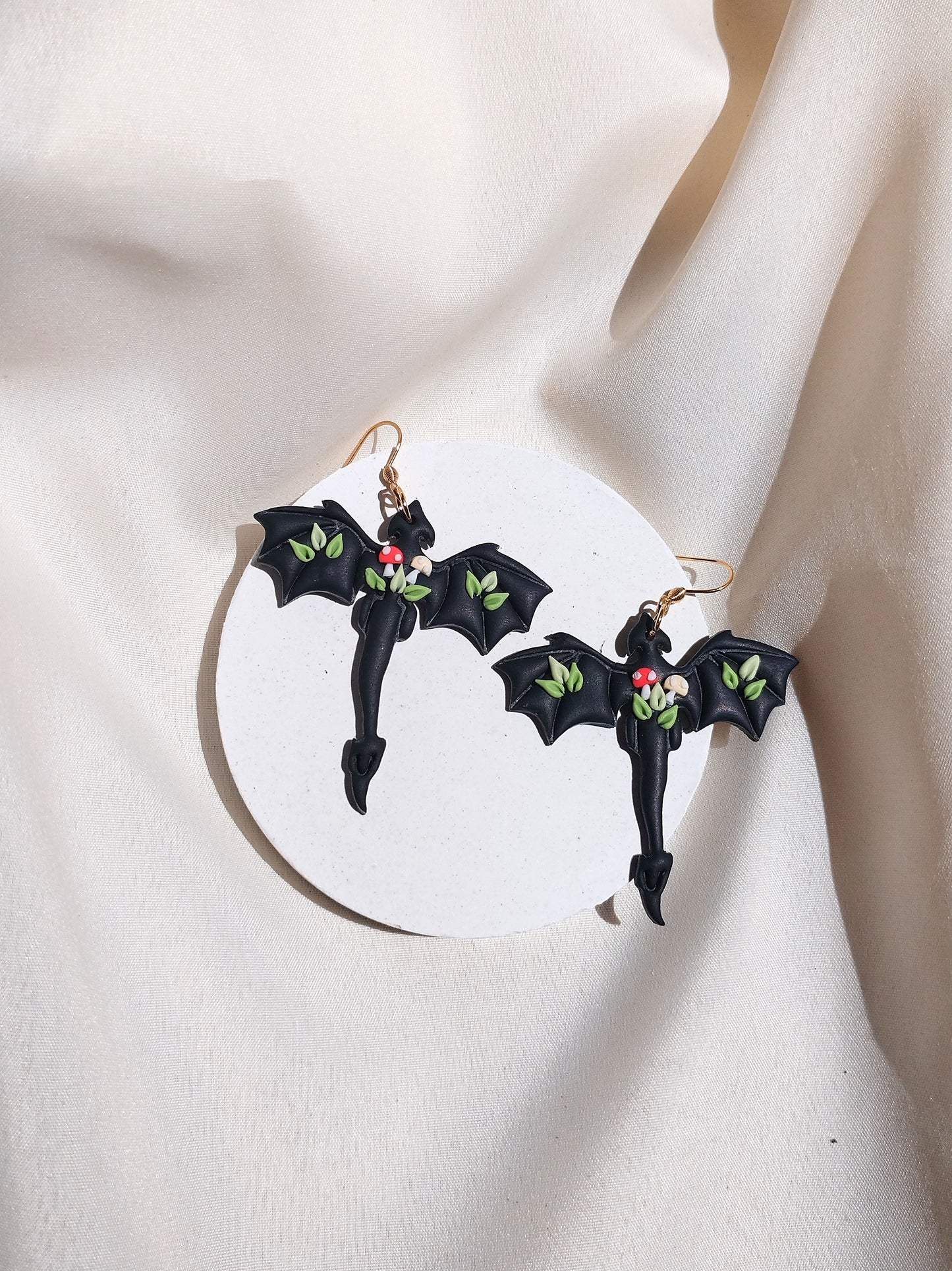 Dragonfly mushroom polymer clay earrings, halloween spooky witch wican Handmade Dainty dangle cute minimalist earrings, birthday gift for best friend