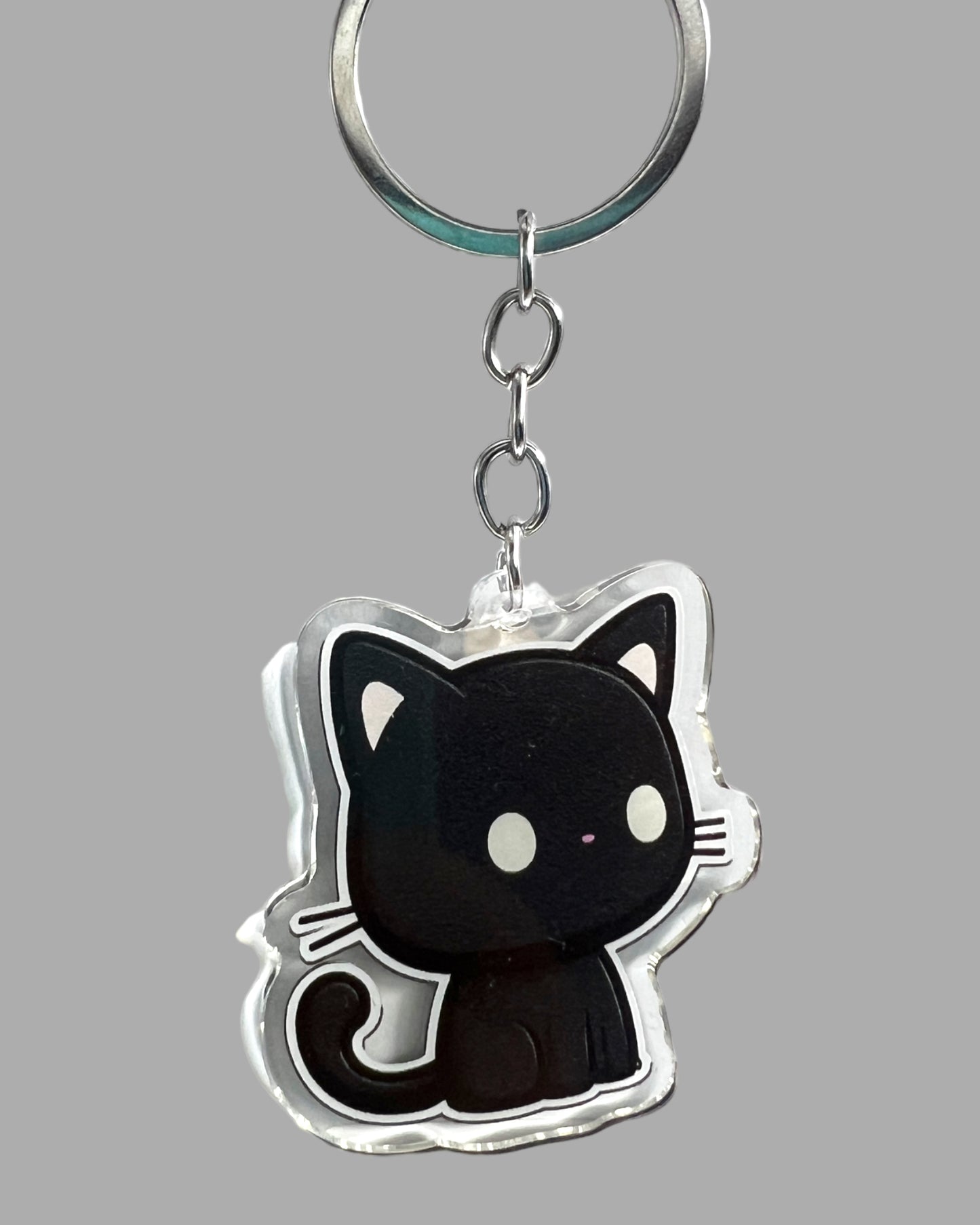 Black Cat Acrylic Keychain, Cute kawaii memorial ornament, pet portrait charm gift backpack fob, dad car décor, first day of school gift
