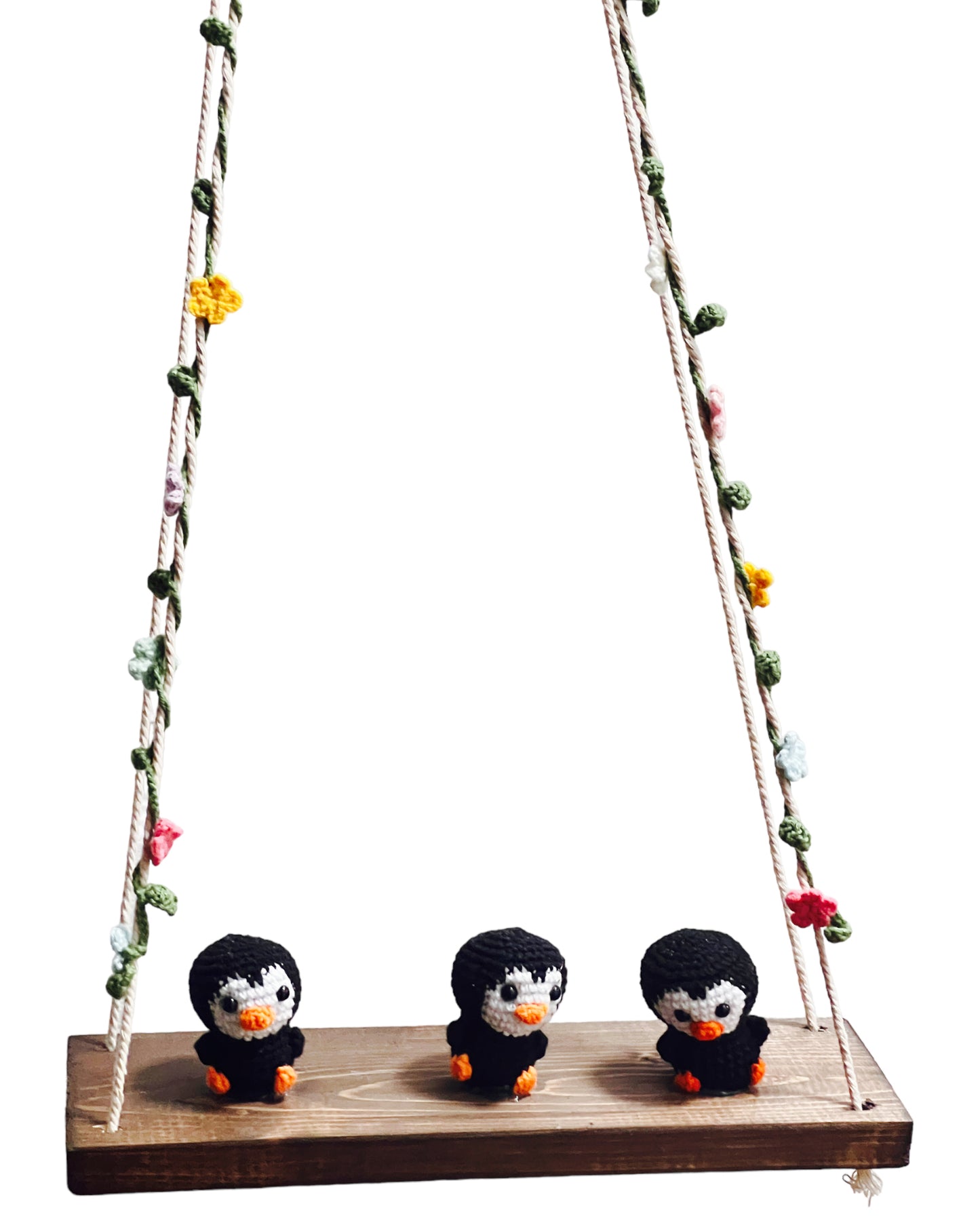 Black Penguin on a swing Hanging Wall Shelf