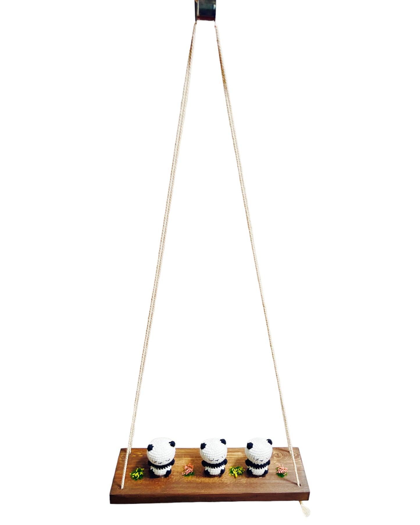 Panda on a swing Hanging Wall Shelf