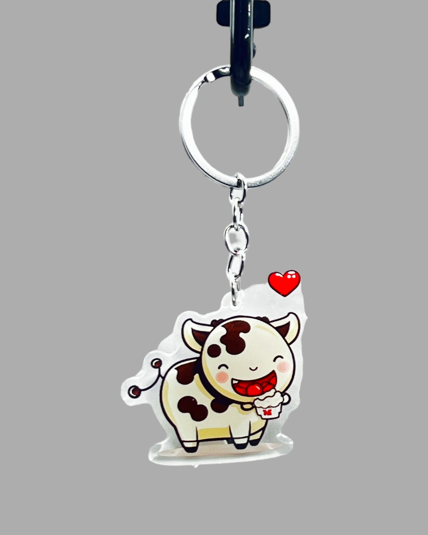Milking Shorthorne Cow Acrylic keychain, Farm Animal Cute kawaii memorial ornament, pet portrait charm gift backpack fob, dad car décor, first day of school gift