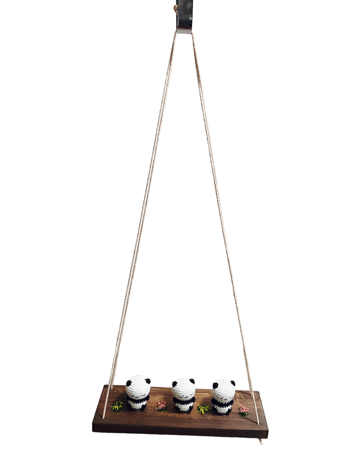 Panda on a swing Hanging Wall Shelf