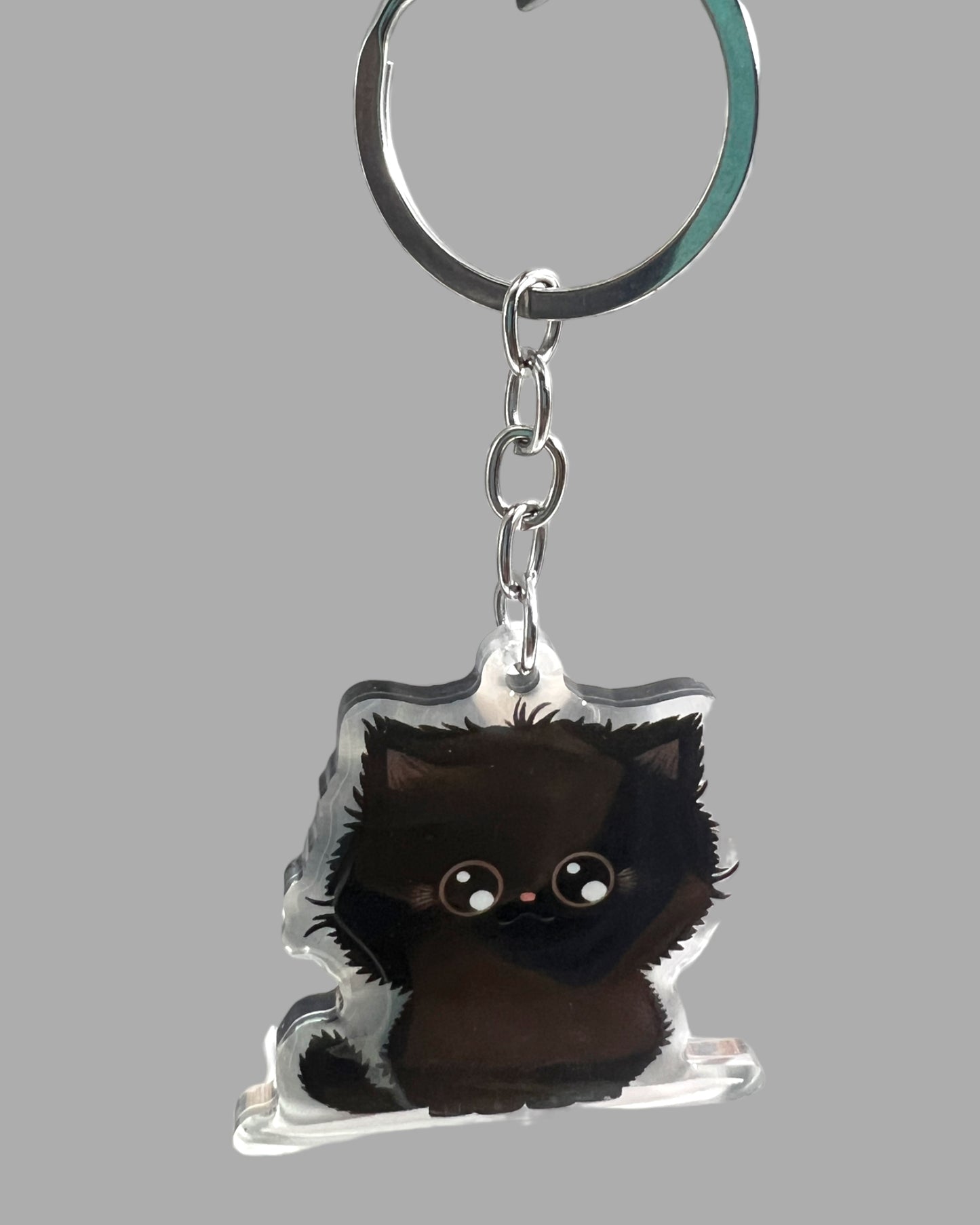 Black Persian Cat Acrylic Keychain, Cute kawaii memorial ornament, pet portrait charm gift backpack fob, dad car décor, first day of school gift