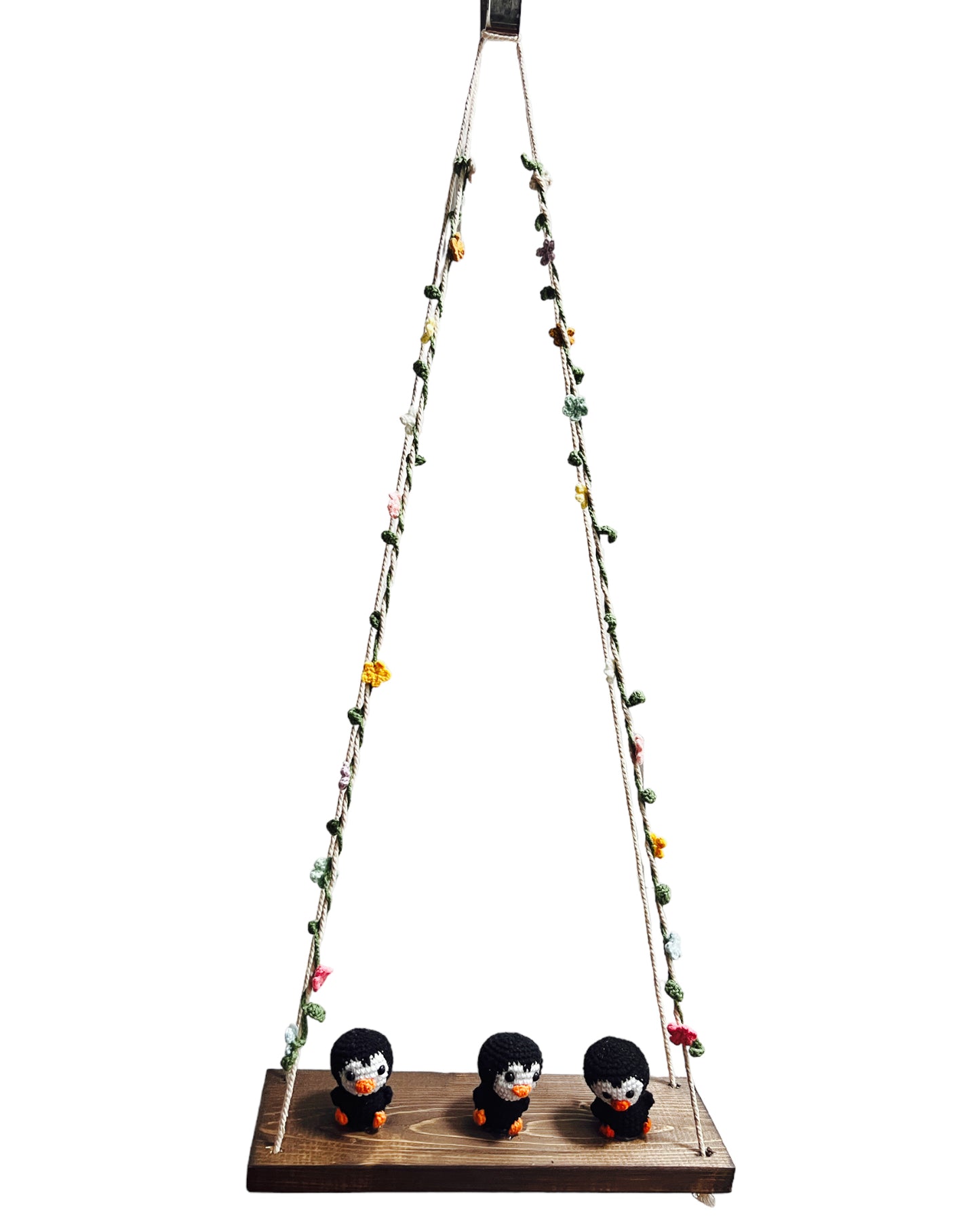 Black Penguin on a swing Hanging Wall Shelf