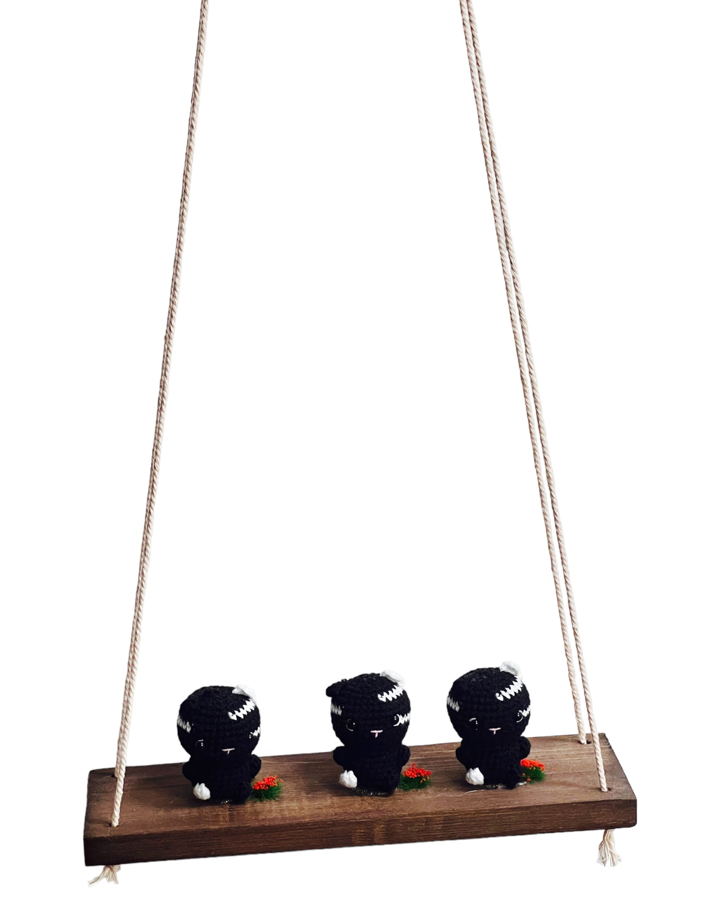 Black cats on a swing Hanging Wall Shelf