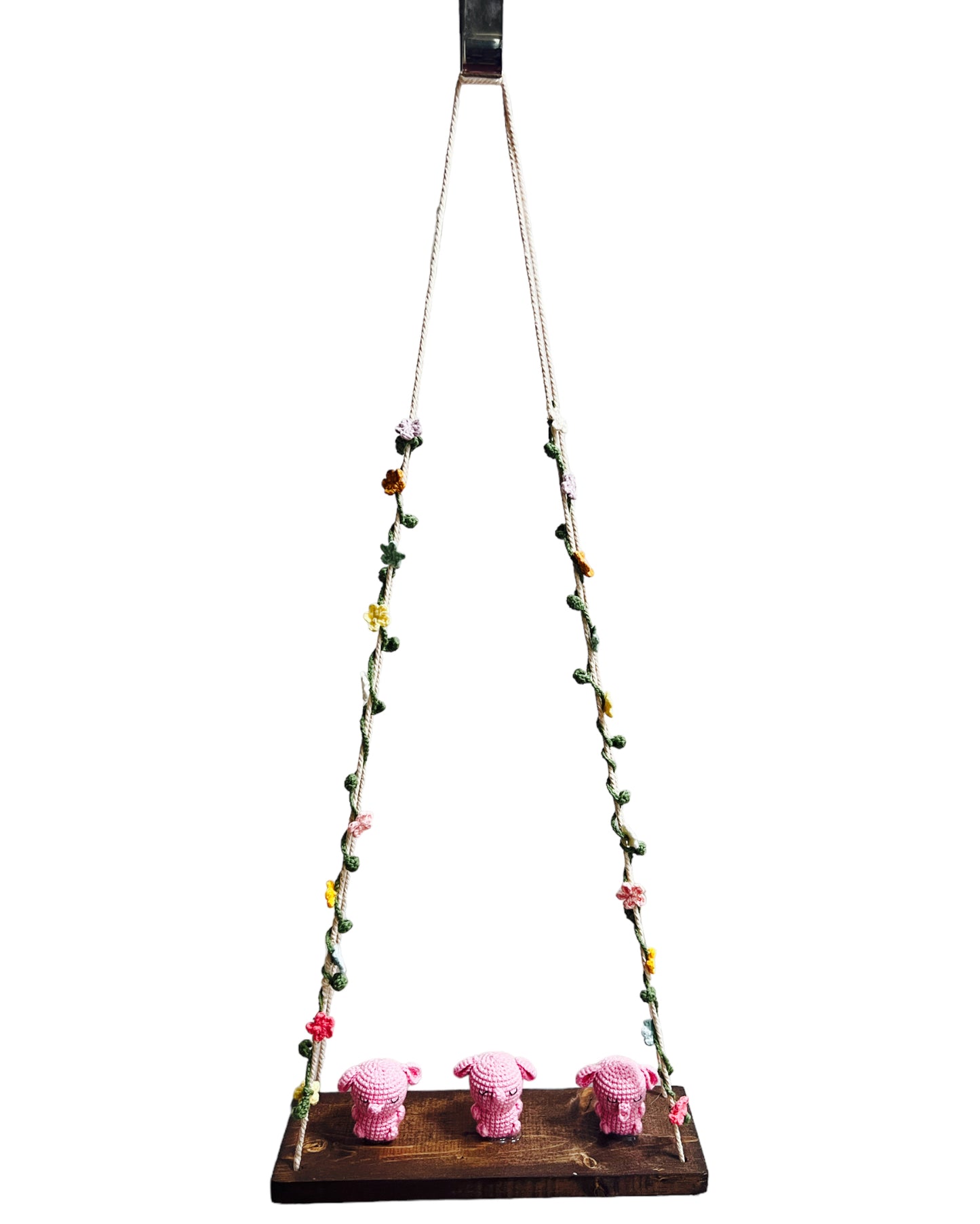 Pink bunny on a swing Hanging Wall Shelf