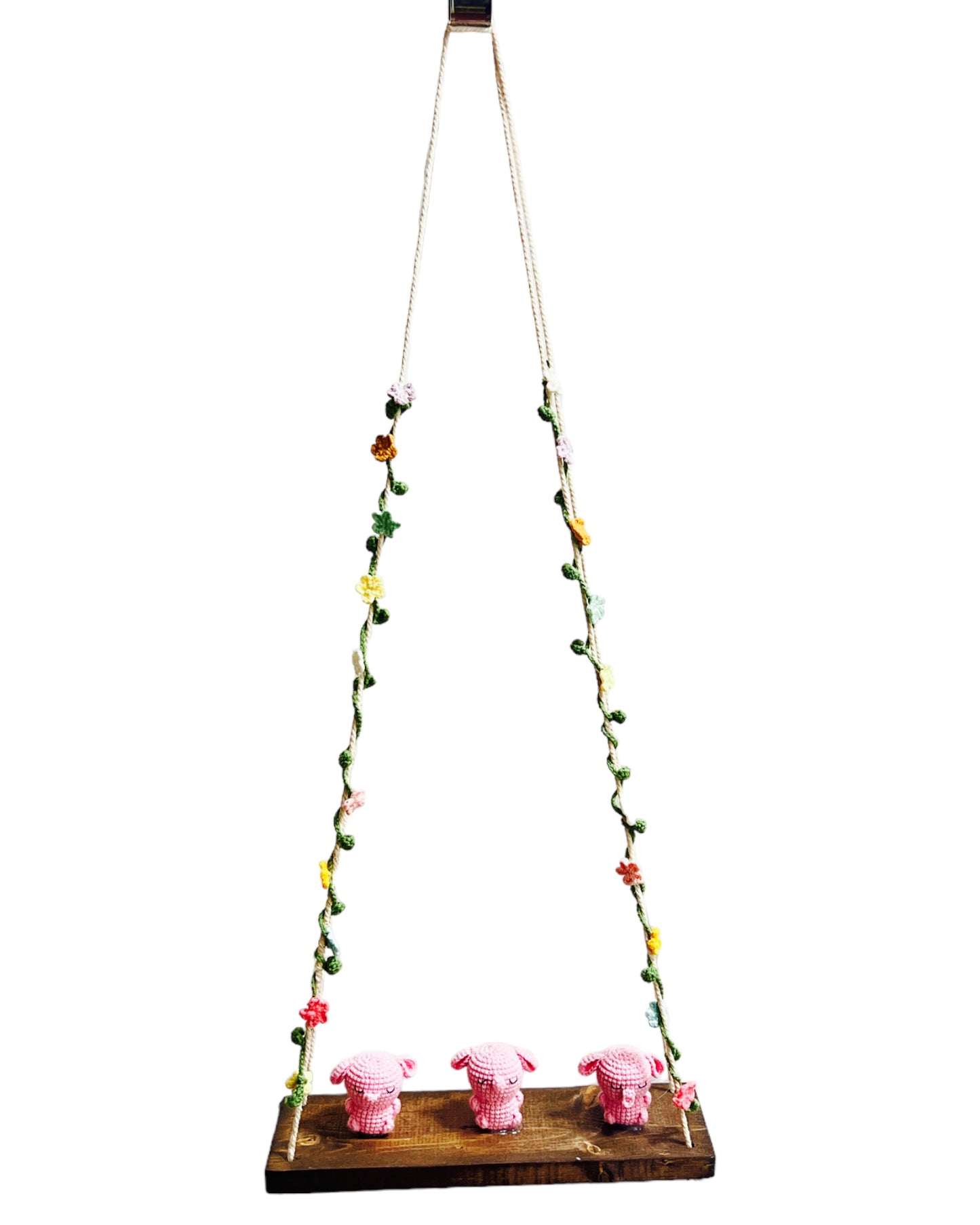 Pink bunny on a swing Hanging Wall Shelf
