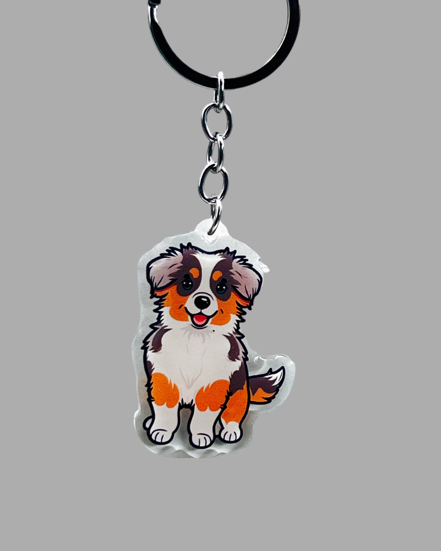 Australian Shepherd Dog Acrylic keychain Cute kawaii animal memorial ornament, pet portrait charm gift backpack photo fob or dad car décor