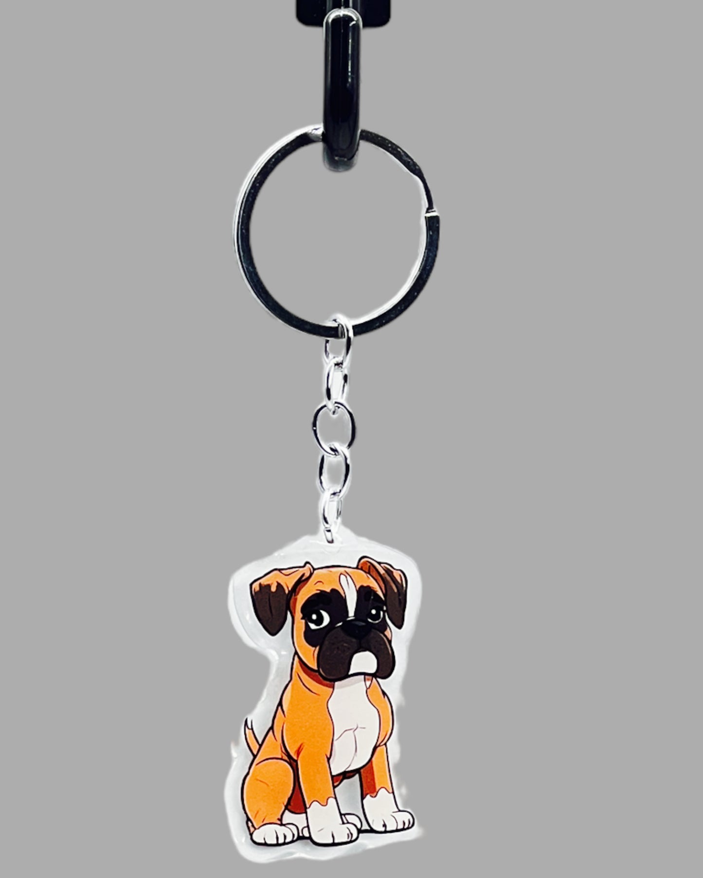 Boxer Dog Acrylic keychain, Cute kawaii memorial ornament, pet portrait charm gift backpack fob, dad car décor, first day of school