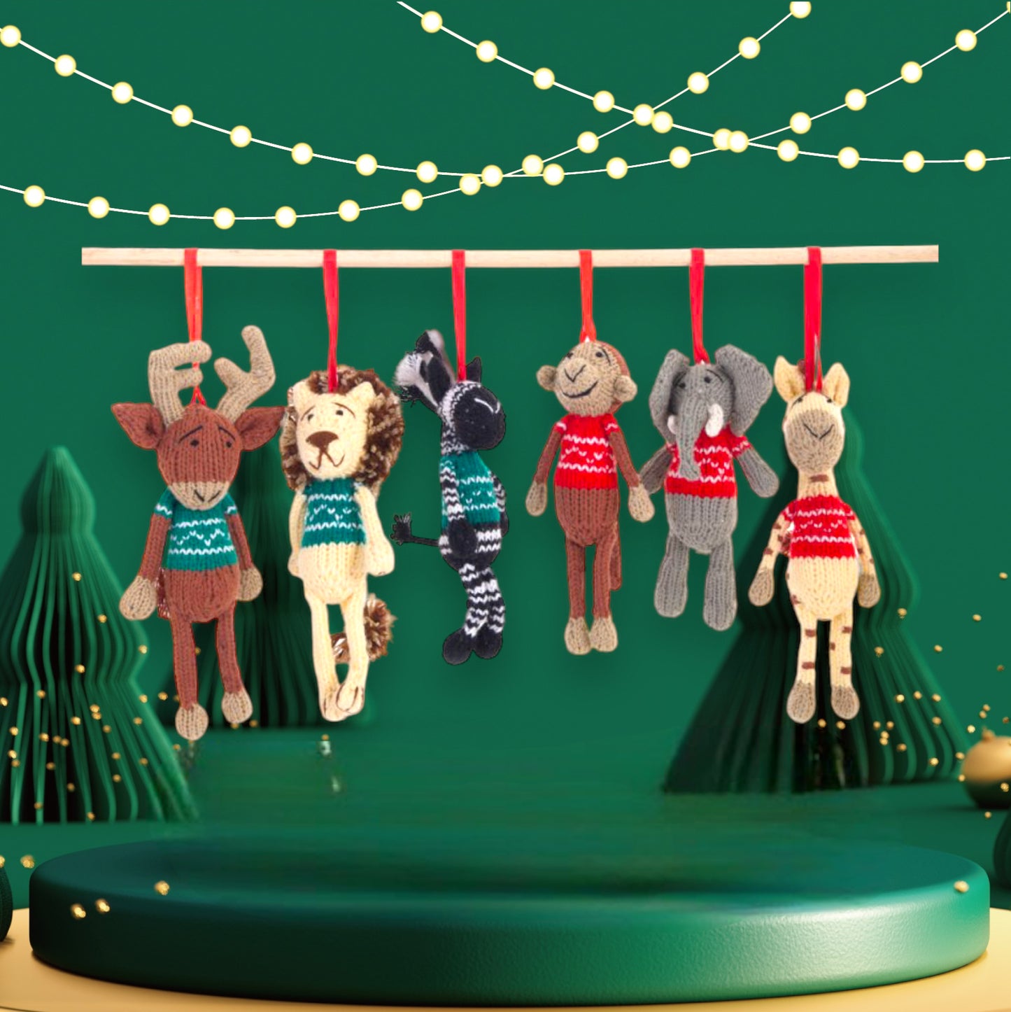 Christmas Ornaments Set of 6 Holiday Knitted Amigurumi Cute Desk Decor Toy, Baby's First Nativity, Stocking Stuffer, Unique Festive Decor