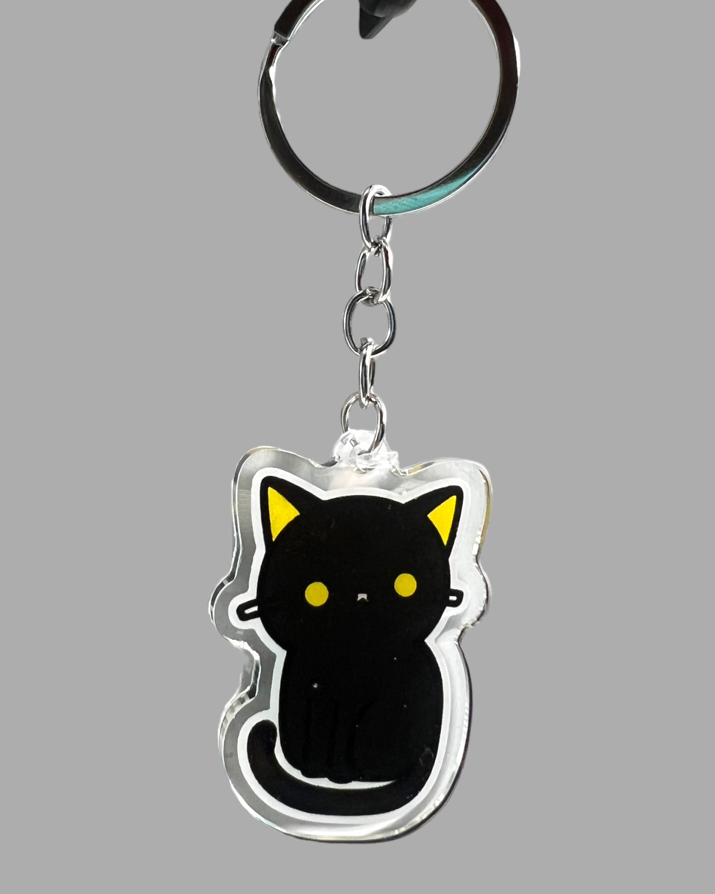 Black Cat Acrylic Keychain, Cute kawaii animal memorial ornament, pet portrait charm gift backpack photo fob or dad car déco