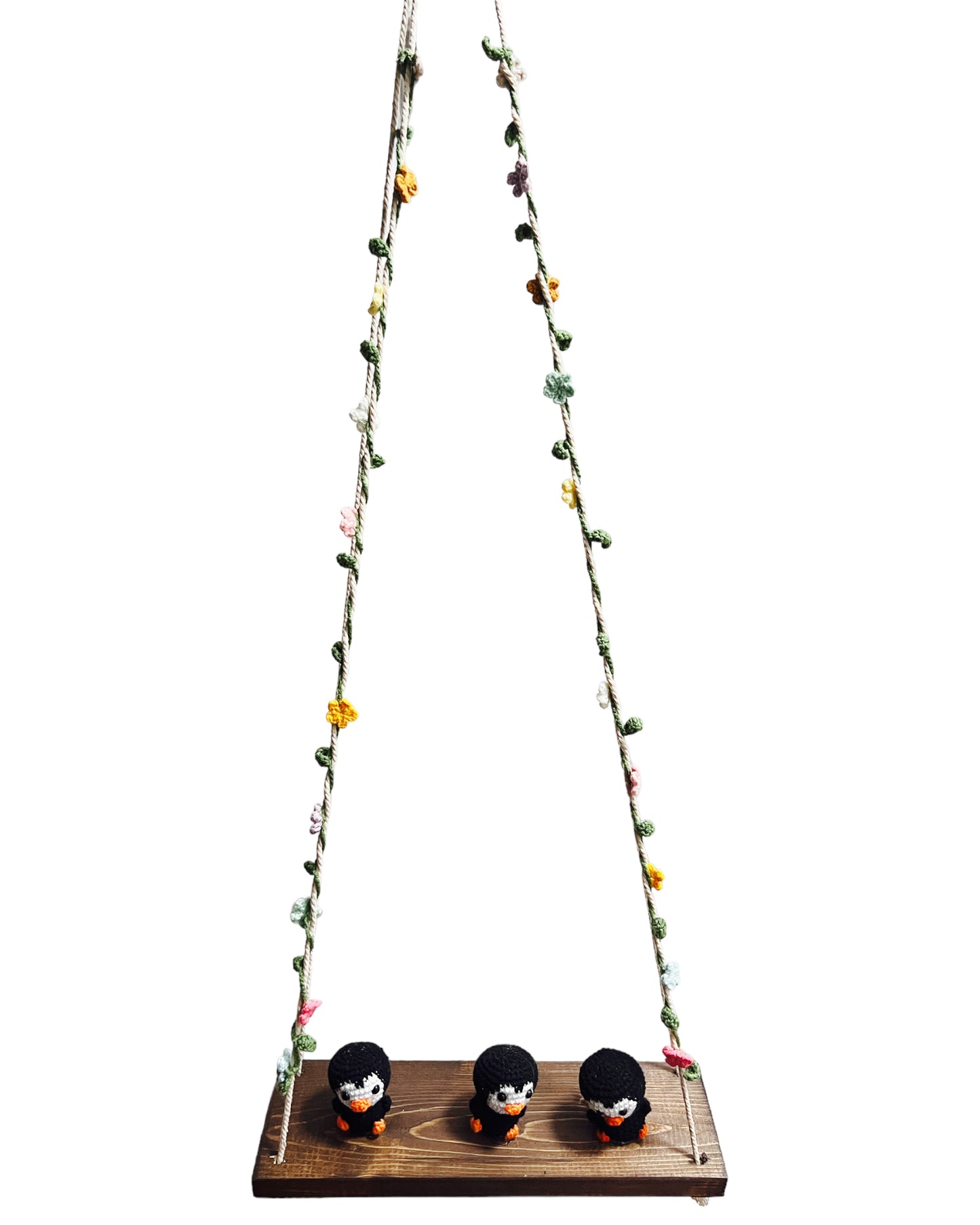 Black Penguin on a swing Hanging Wall Shelf
