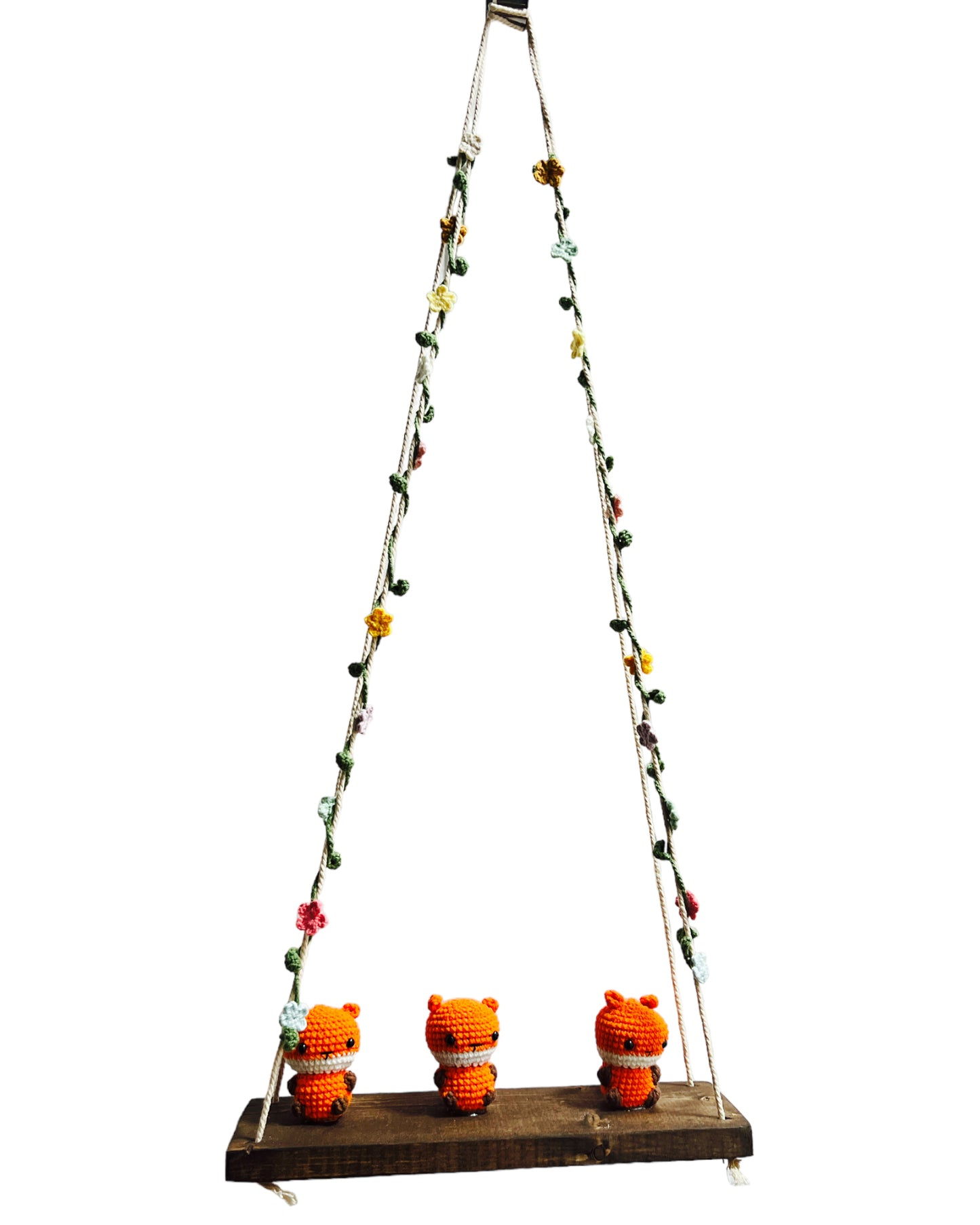 Foxes on a swing Hanging Wall Shelf