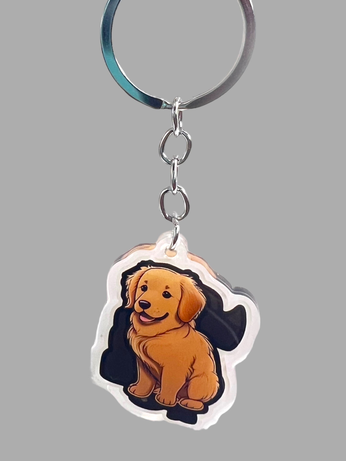 Golden retriever dog Acrylic Keychain, Cute kawaii memorial ornament, pet portrait charm gift backpack fob, dad car décor, first day of school gift