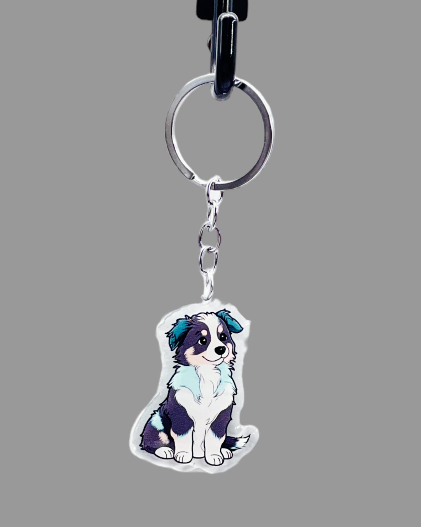 Australian Shepherd Dog Acrylic keychain Cute kawaii animal memorial ornament, pet portrait charm gift backpack photo fob or dad car décor
