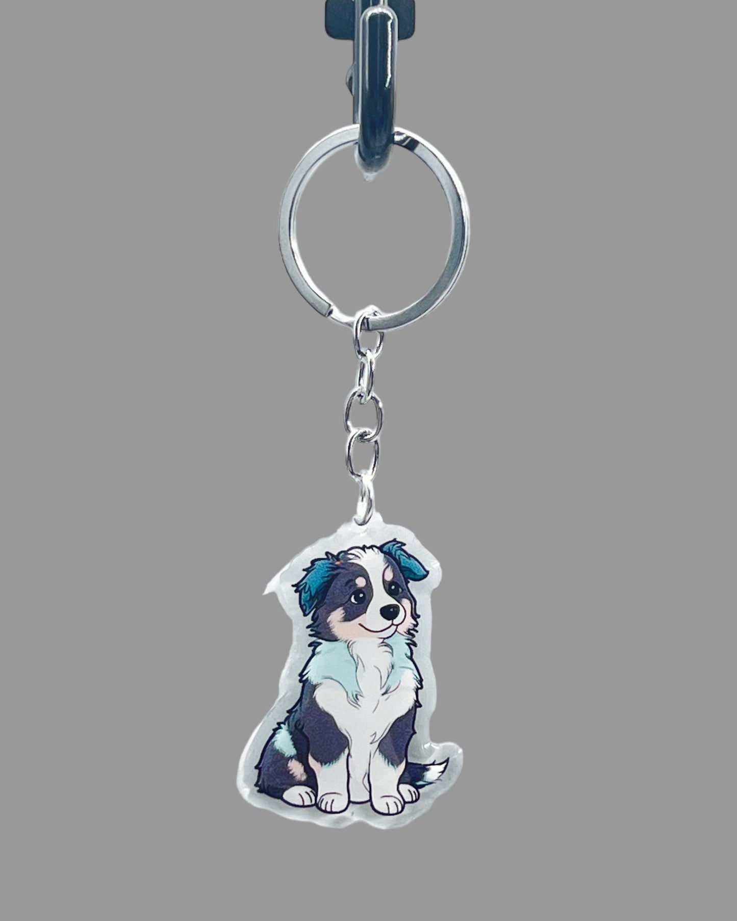Australian Shepherd Dog Acrylic keychain Cute kawaii animal memorial ornament, pet portrait charm gift backpack photo fob or dad car décor
