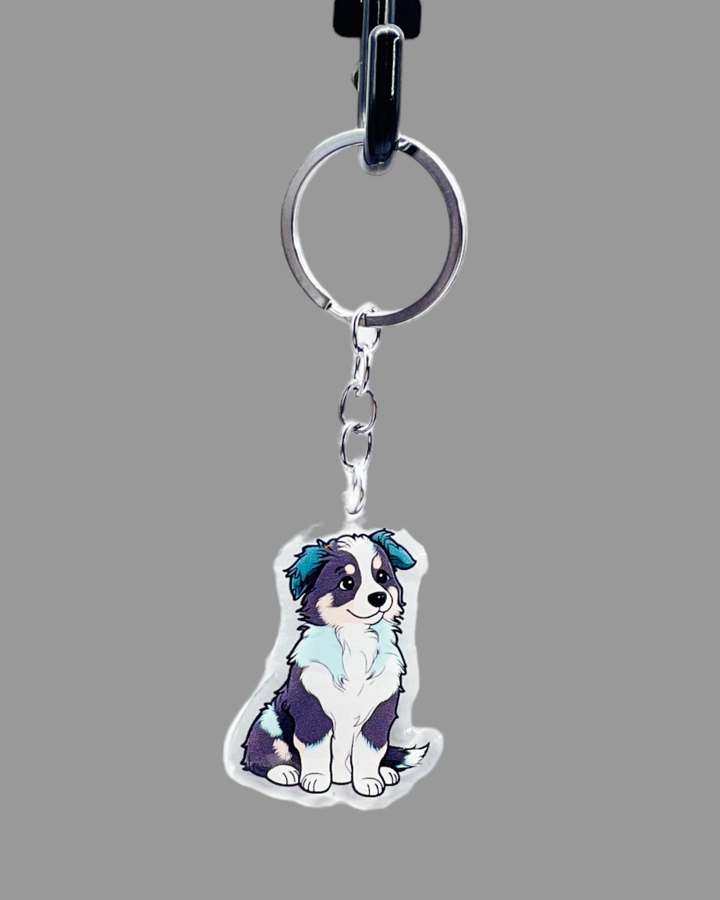 Australian Shepherd Dog Acrylic keychain Cute kawaii animal memorial ornament, pet portrait charm gift backpack photo fob or dad car décor