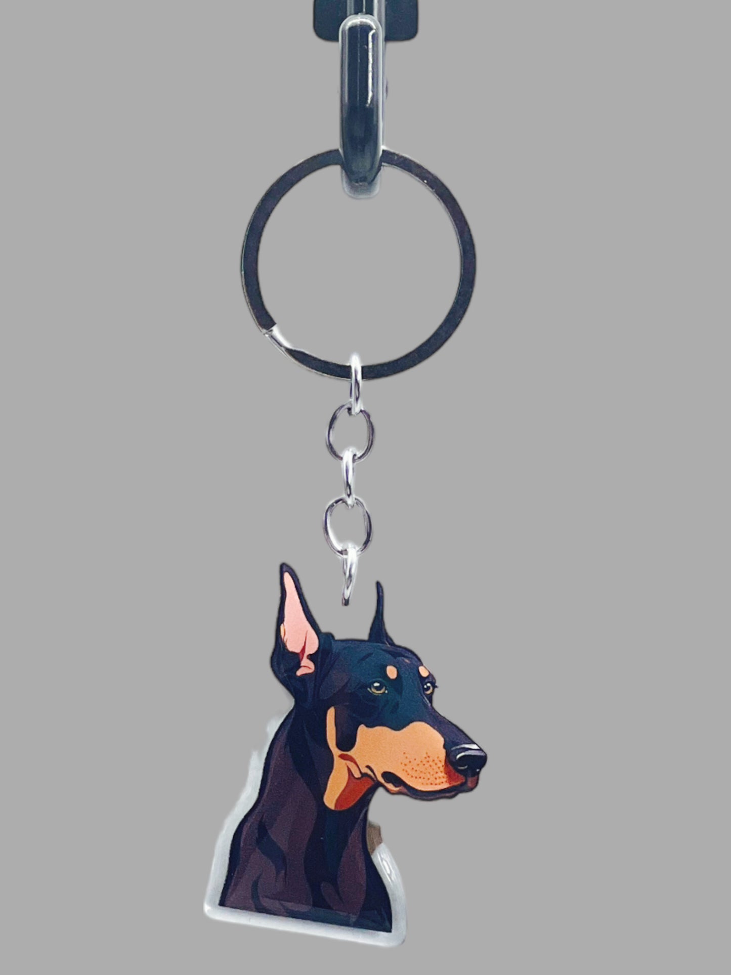 Doberman Pinscher Dog Acrylic Keychain Cute kawaii memorial ornament, pet portrait charm gift backpack photo fob, dad car décor, dog mom gift