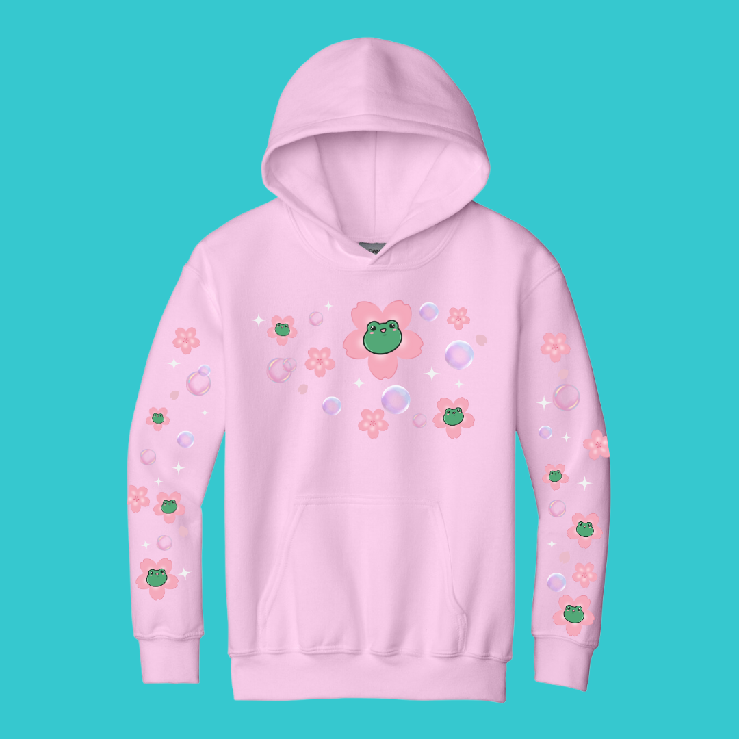 Youth Kawaii Frog Sakura Hoodie : Perfect Mother's Day Gift & Fall Winter Essential . Trendy, Cherry Blossom Style for Your Best Friend's