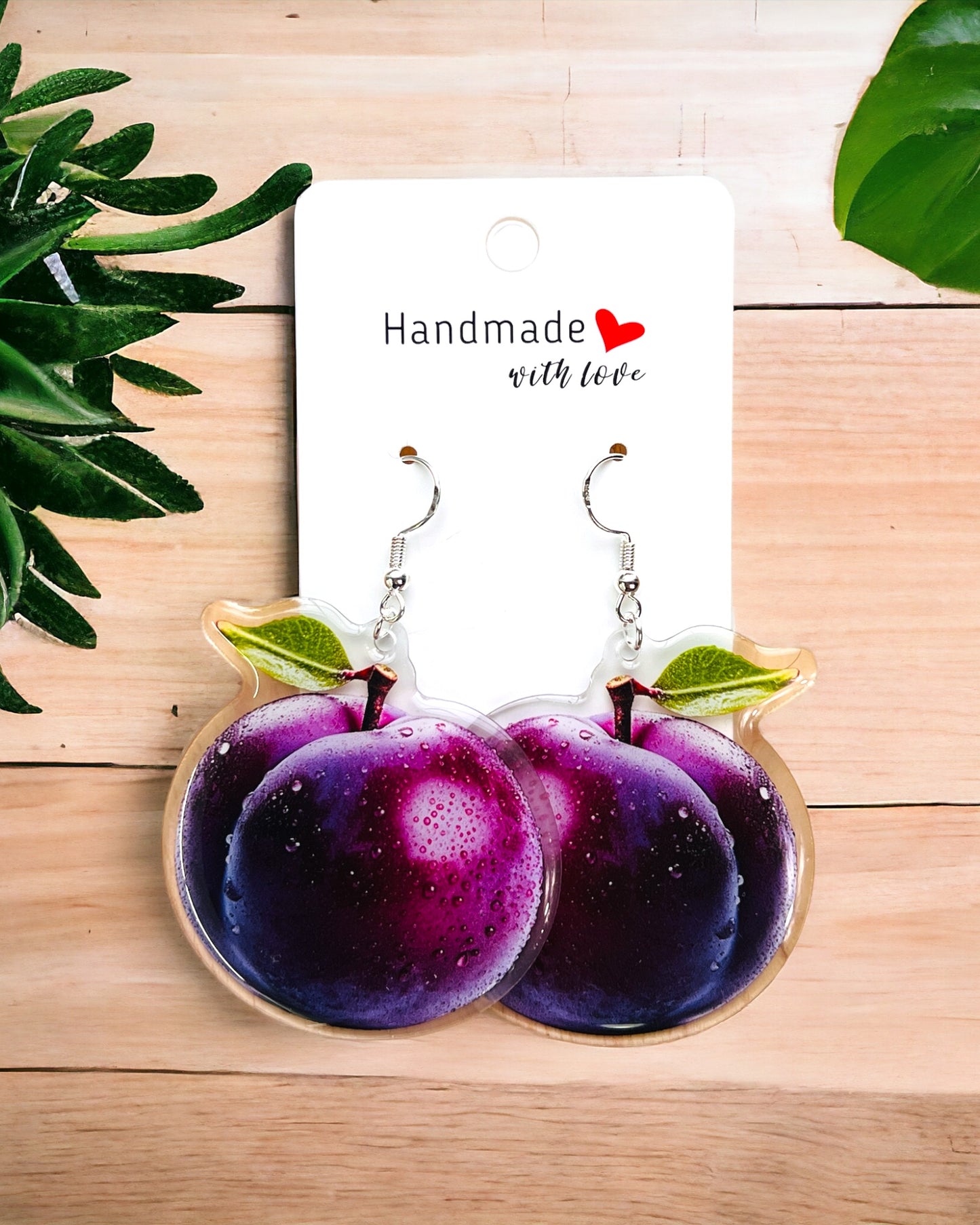 Plum acrylic earrings, funky weird earrings, quirky earrings, cool funny earrings, gift for her, birthday gift, Christmas stocking stuffer