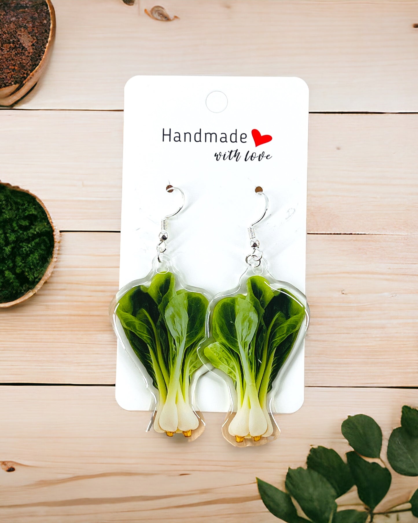Bok Choy Acrylic earrings, funky weird earrings, quirky asian food kawaii, cool funny earrings, gift for her, birthday gift, Christmas stocking stuffer