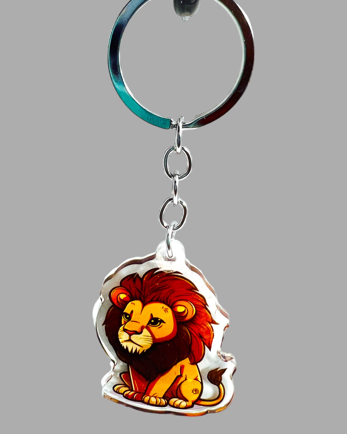 Lion Acrylic Keychain, Wildlife Cute kawaii memorial ornament, pet portrait charm gift backpack fob, dad car décor, first day of school gift