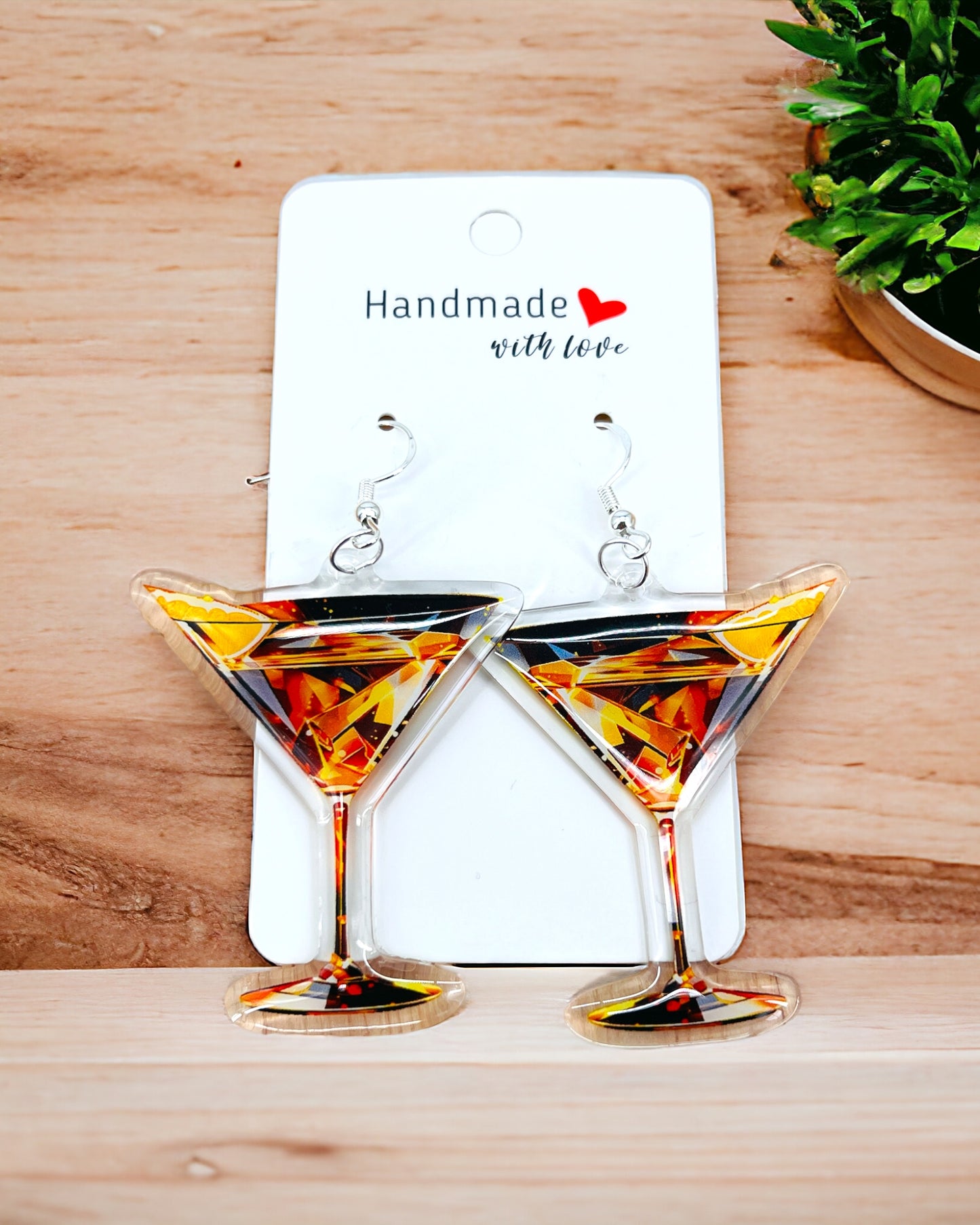Martini Acrylic earrings, funky weird earrings, quirky earrings, cool funny earrings, gift for her, birthday gift, Christmas stocking stuffer