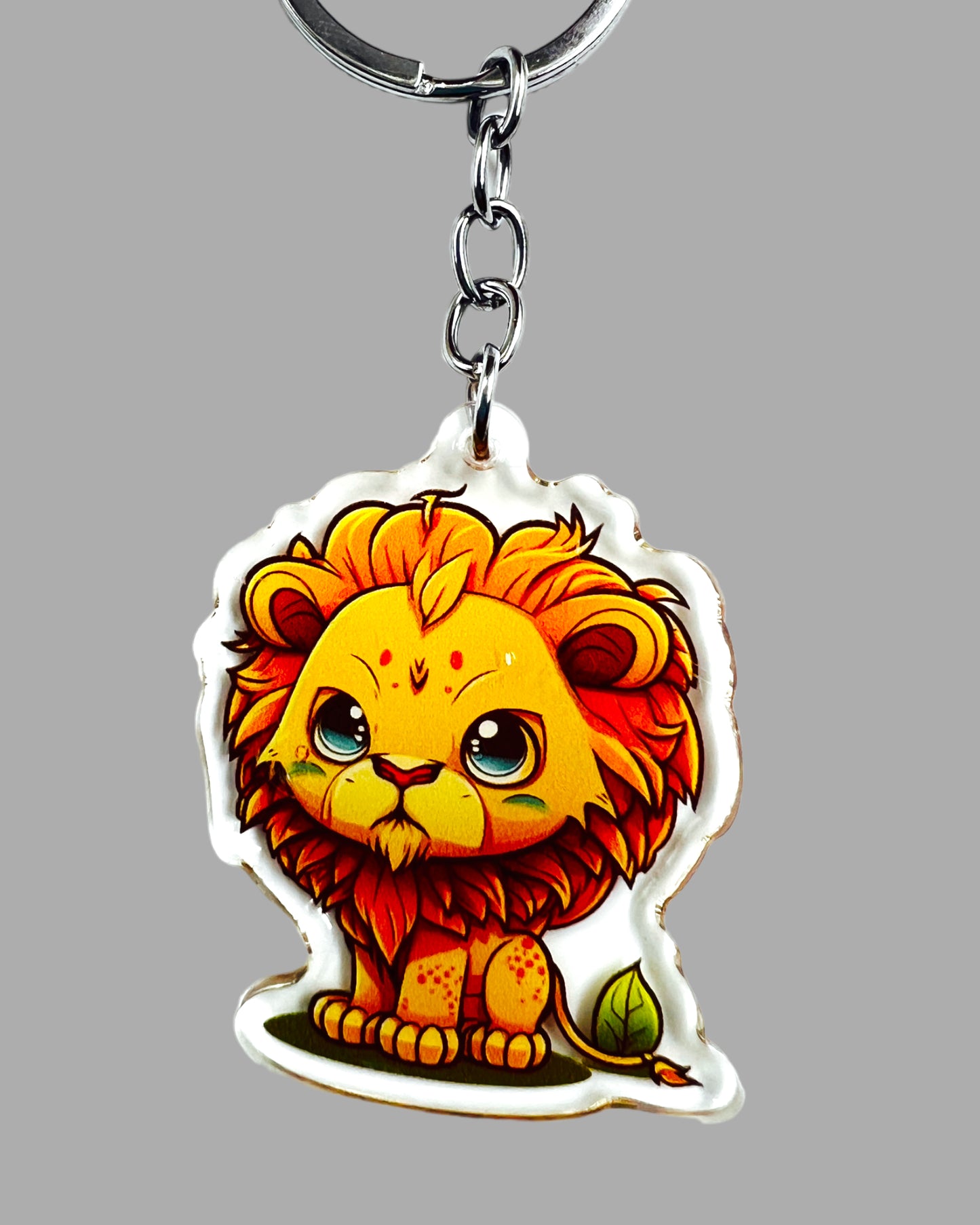 Lion Acrylic Keychain, Wildlife Cute kawaii memorial ornament, pet portrait charm gift backpack fob, dad car décor, first day of school gift