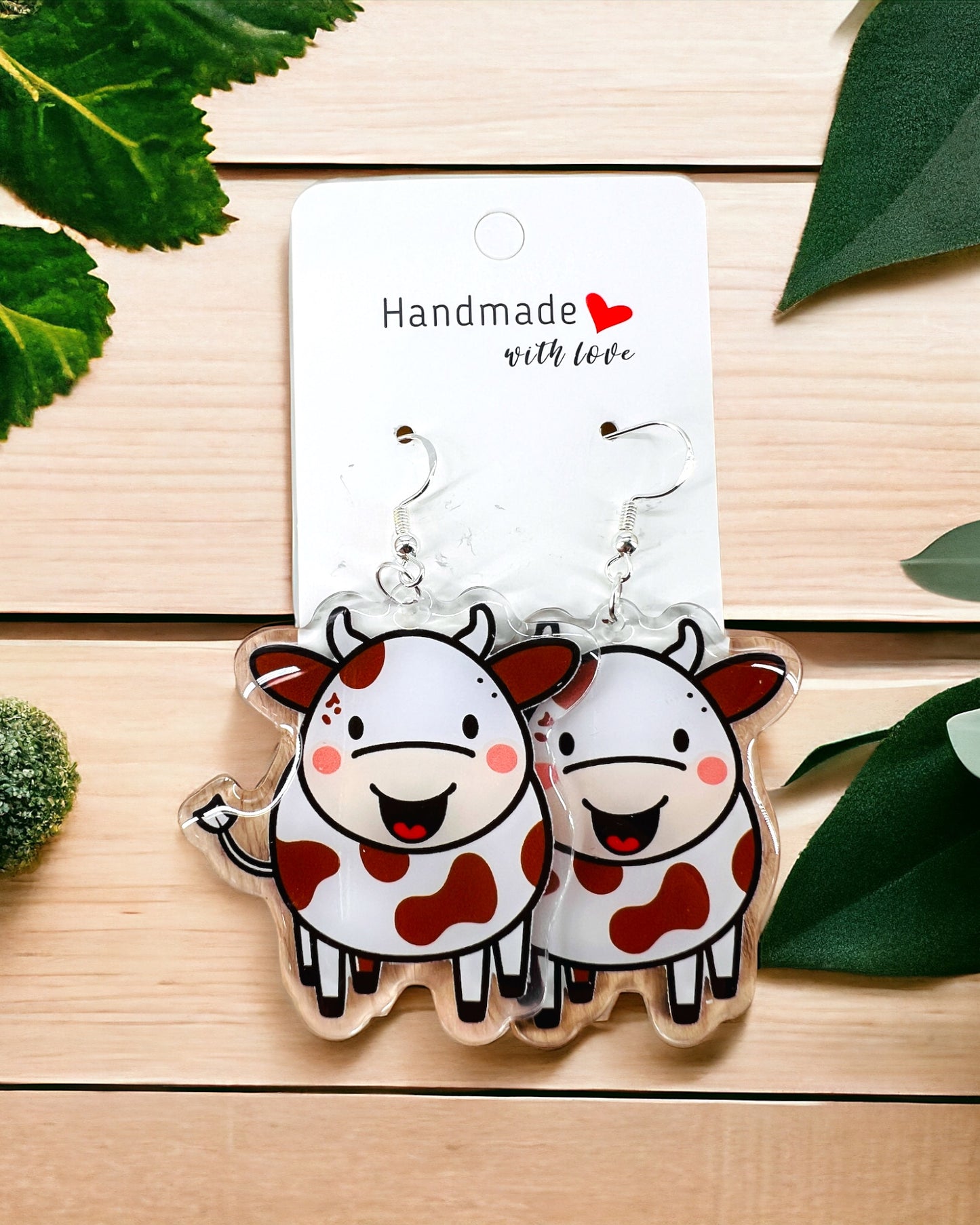 Cow animal farm Acrylic earrings, funky weird quirky earrings, cool funny gift for her, birthday gift, Christmas stocking stuffer