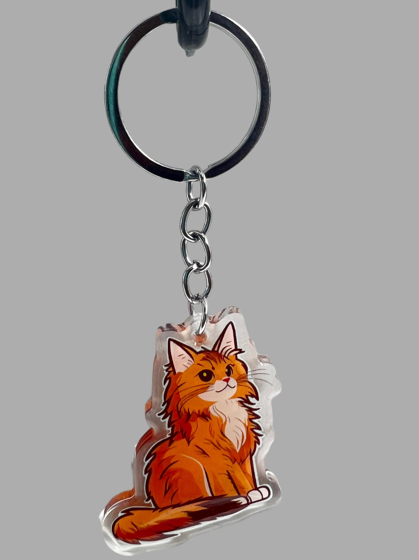 Maine Coon Cat Acrylic Keychain, Cute kawaii memorial ornament, pet portrait charm gift backpack fob, dad car décor, first day of school gift