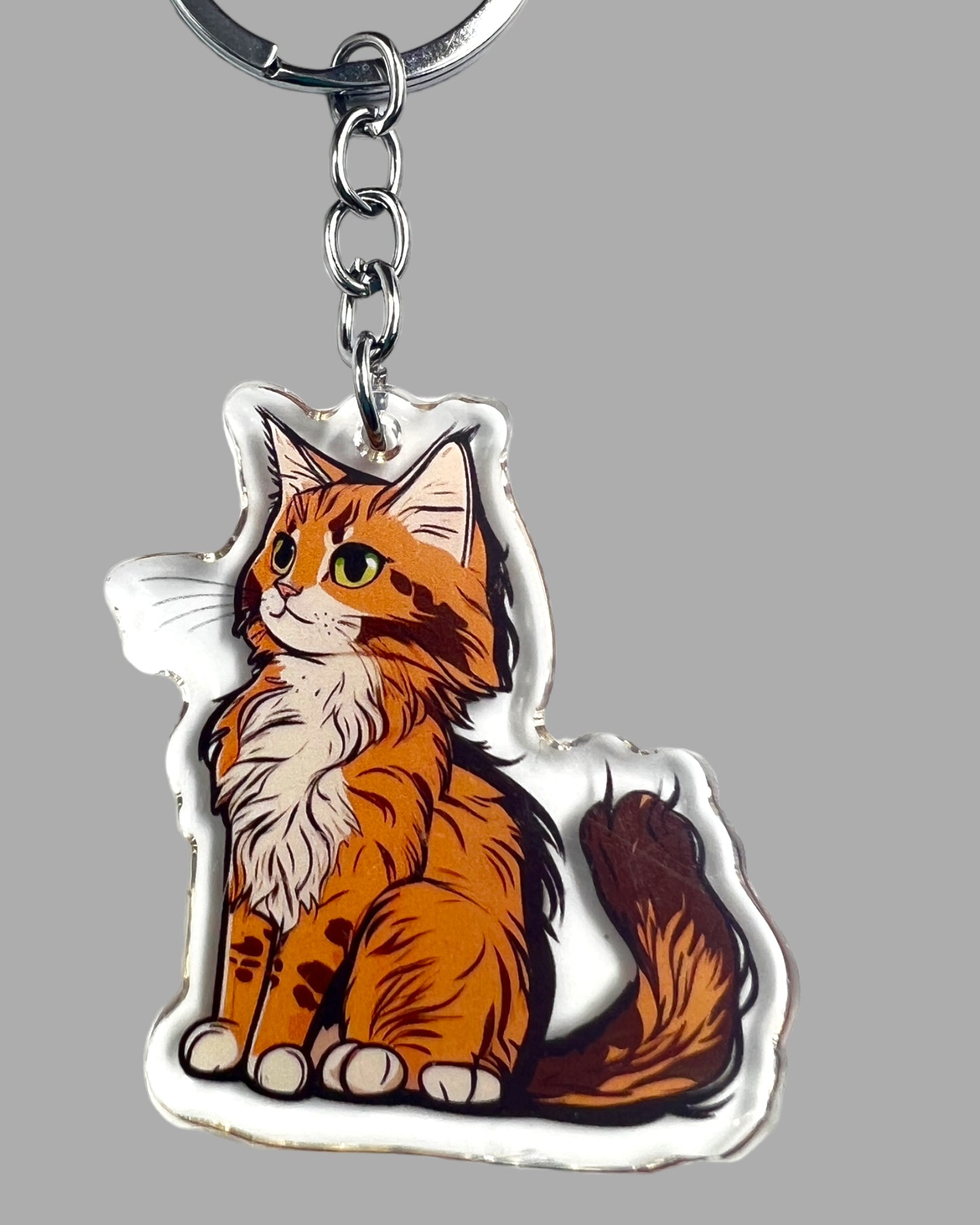 Maine Coon Cat Acrylic Keychain, Cute kawaii memorial ornament, pet portrait charm gift backpack fob, dad car décor, first day of school gift