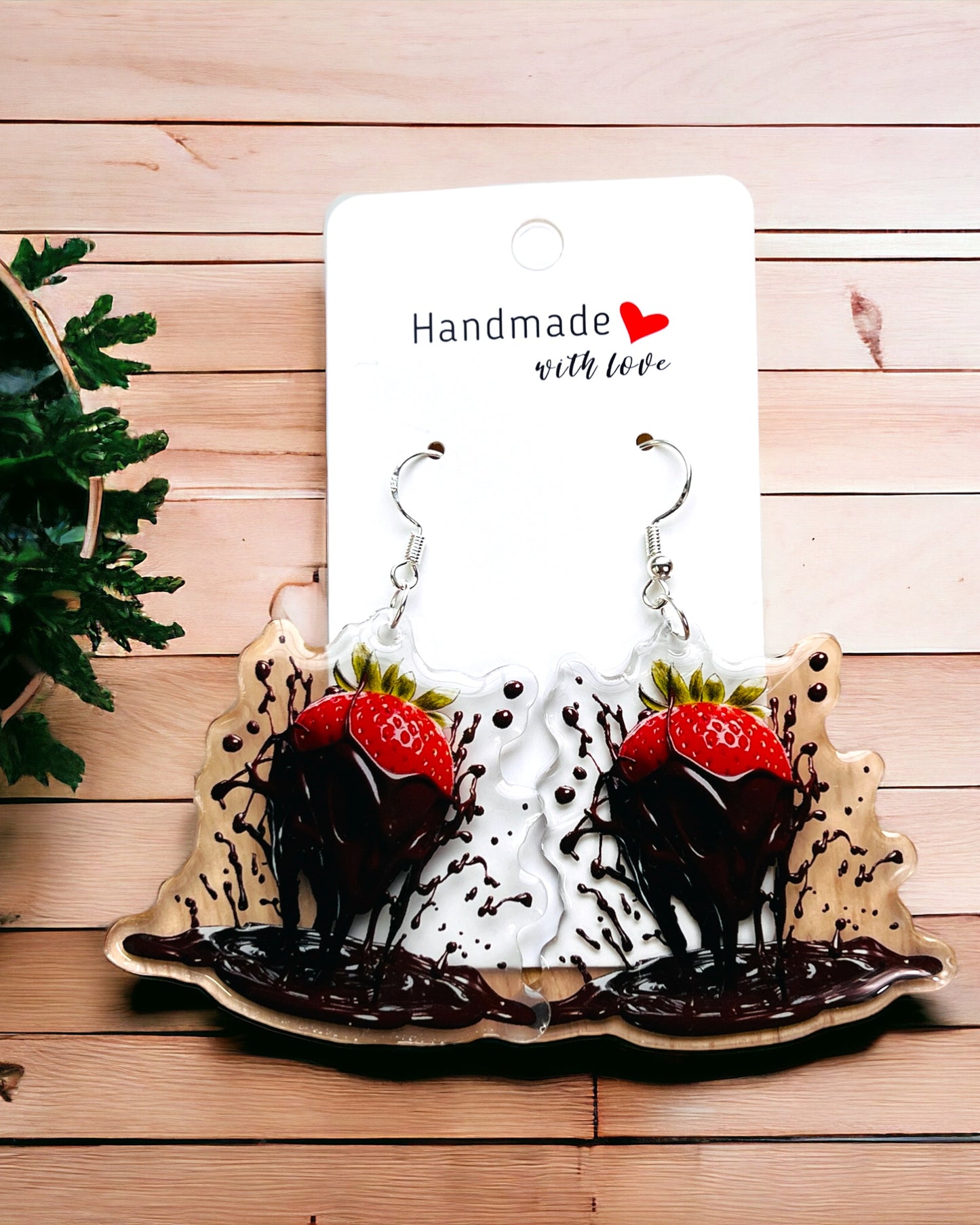 Chocolate Strawberry Acrylic Earrings funky weird quirky earrings, cool funny gift for her, birthday gift, Christmas stocking stuffer