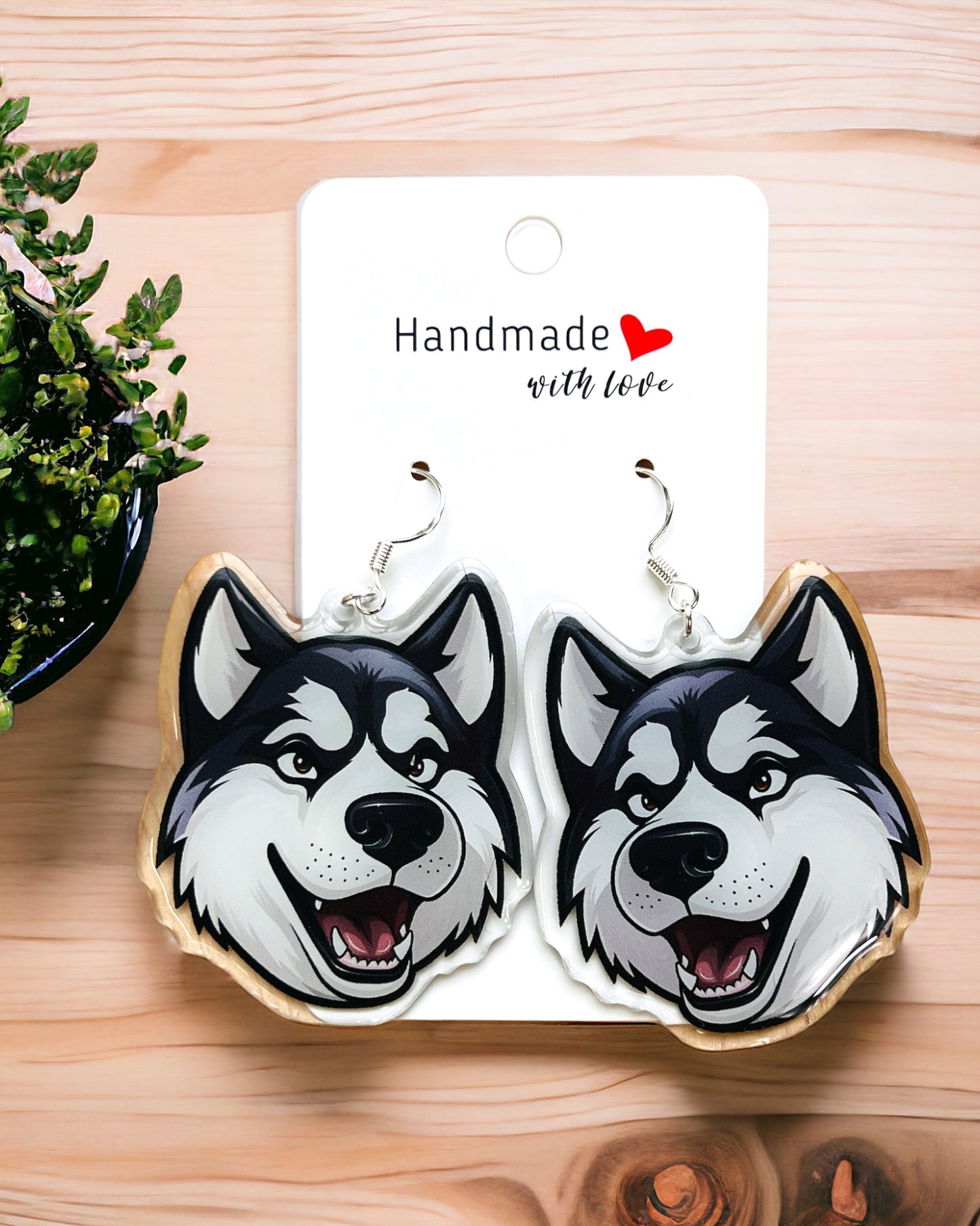Husky Dog mom Acrylic fun kawaii earrings, pet memorial charm, cute puppy, loss sympathy, quirky earrings, grief gift for her, animal lover gift