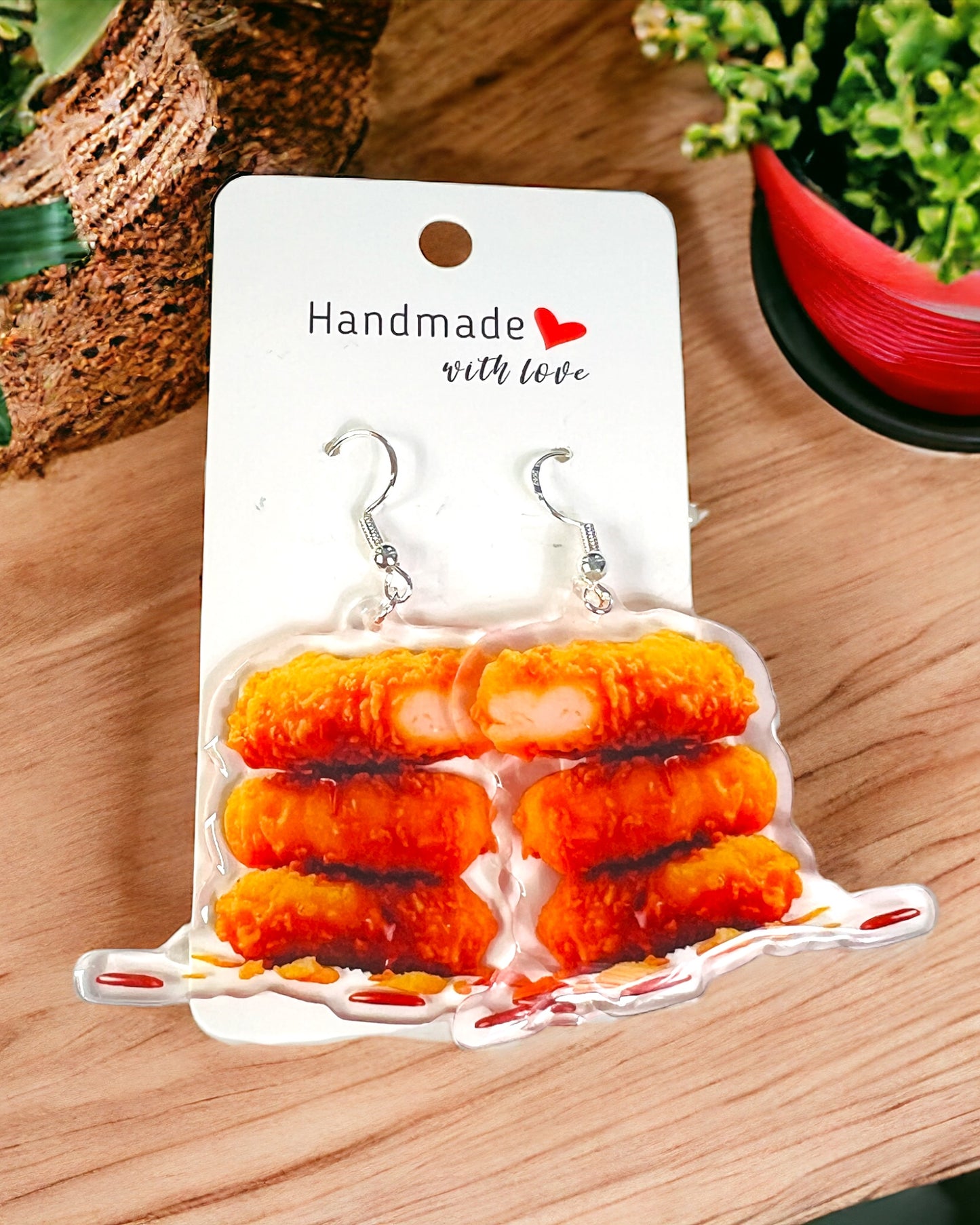 Chicken Nuggets Acrylic funky weird quirky earrings, cool funny gift for her, birthday gift, Christmas stocking stuffer