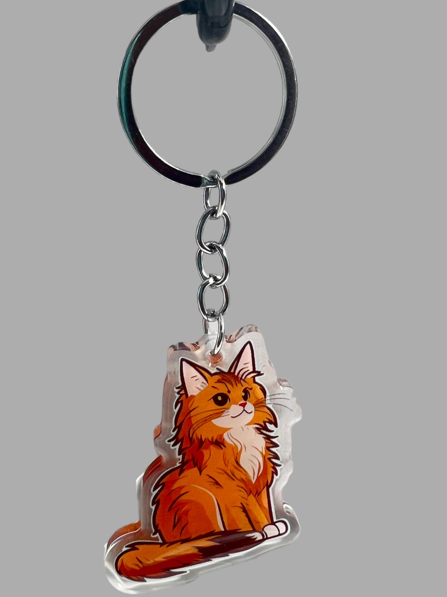 Maine Coon Cat Acrylic Keychain, Cute kawaii memorial ornament, pet portrait charm gift backpack fob, dad car décor, first day of school gift