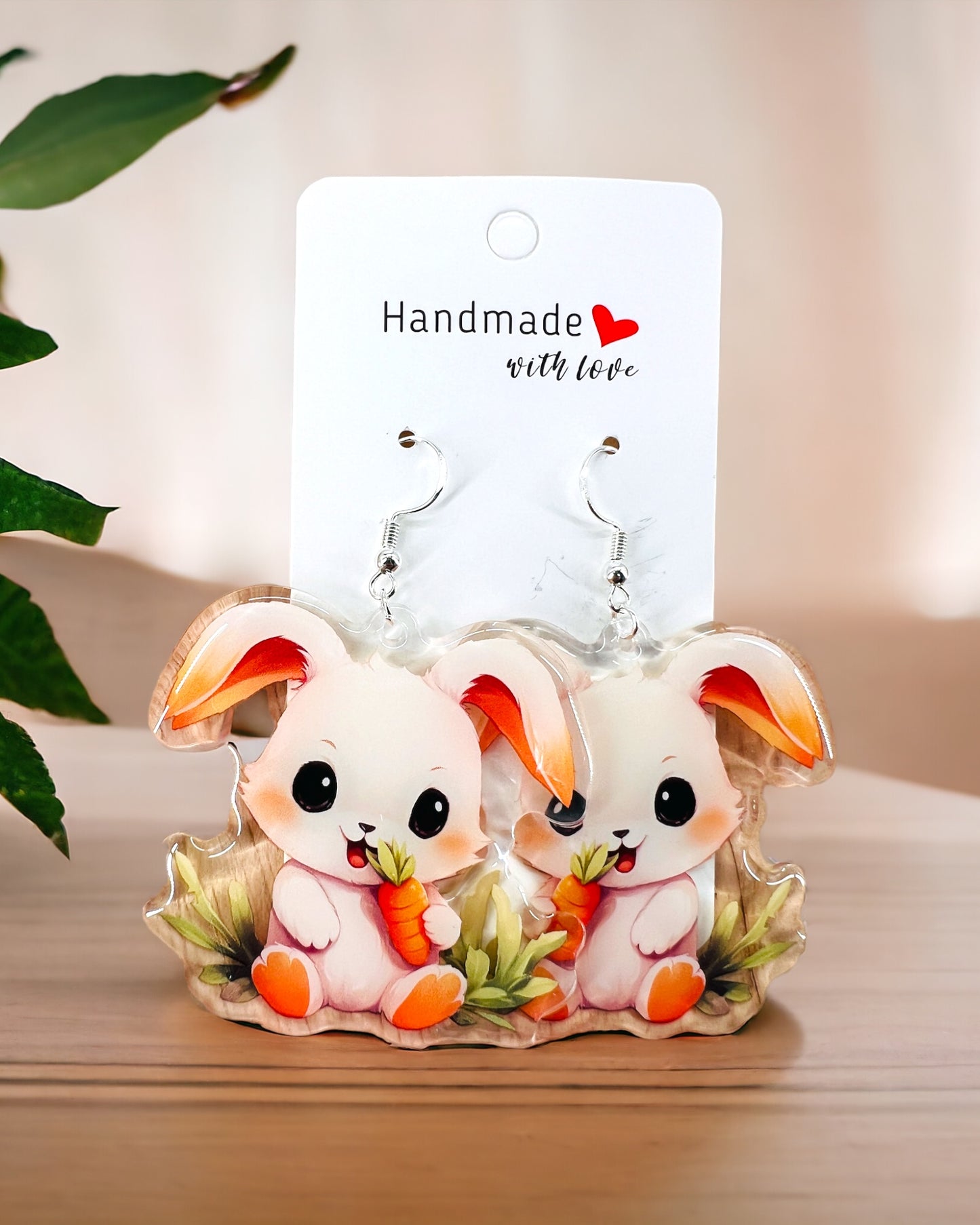 Bunny acrylic earrings funky weird quirky earrings, cool funny gift for her, birthday gift, Christmas stocking stuffer