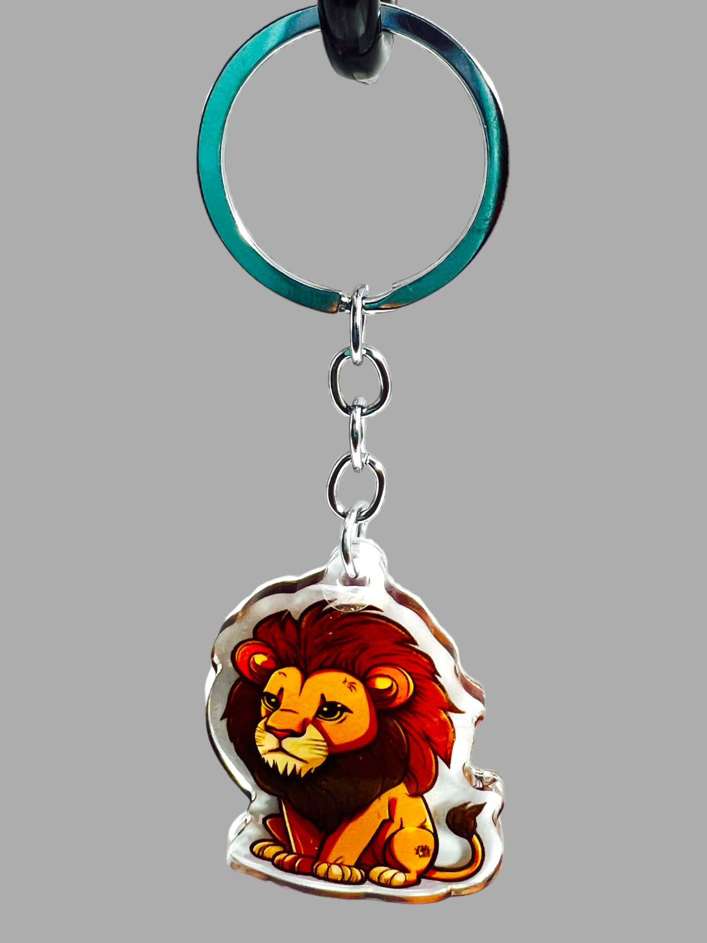 Lion Acrylic Keychain, Wildlife Cute kawaii memorial ornament, pet portrait charm gift backpack fob, dad car décor, first day of school gift