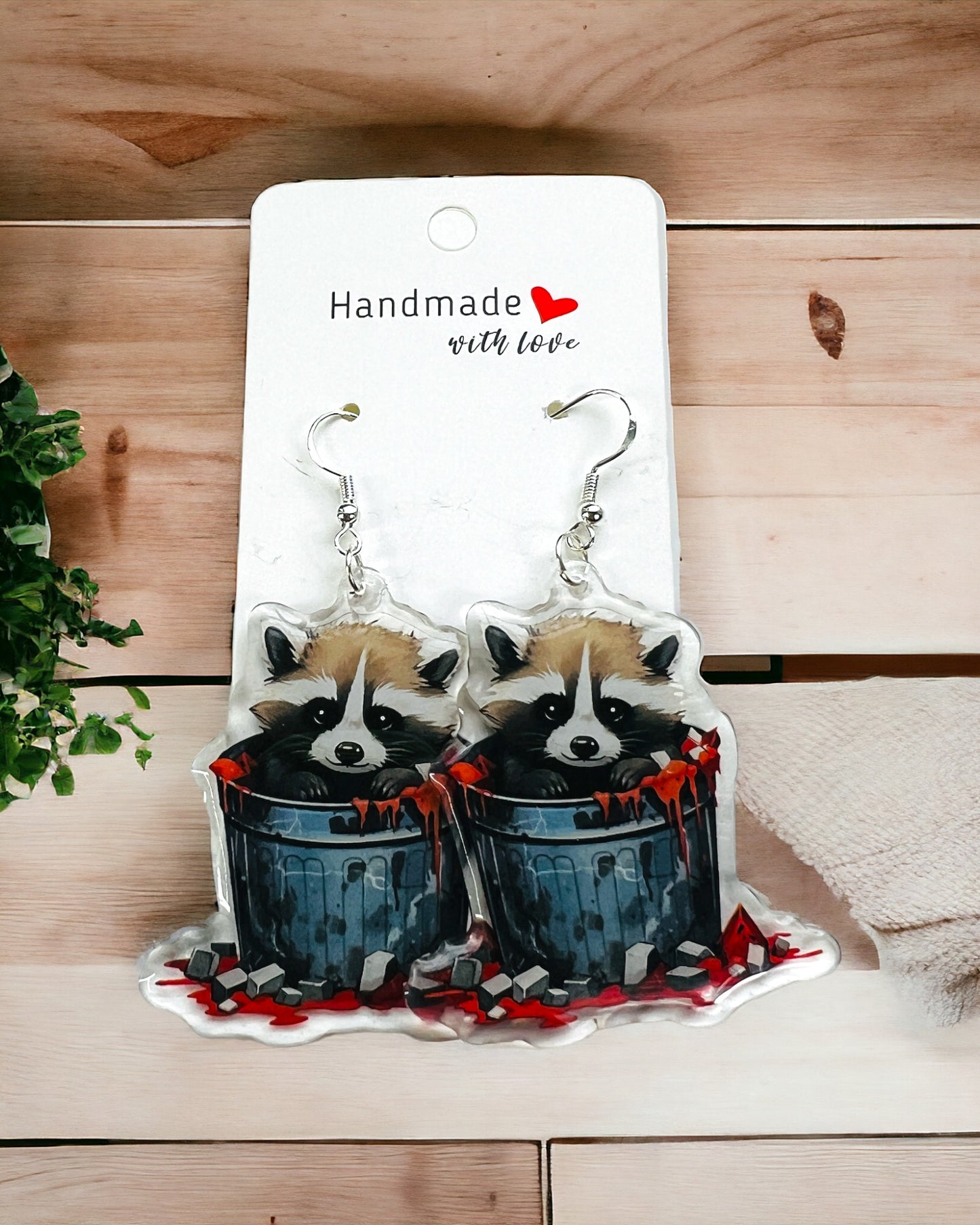 Raccoon Acrylic earrings, funky weird earrings, quirky earrings, cool funny earrings, gift for her, birthday gift, Christmas stocking stuffer