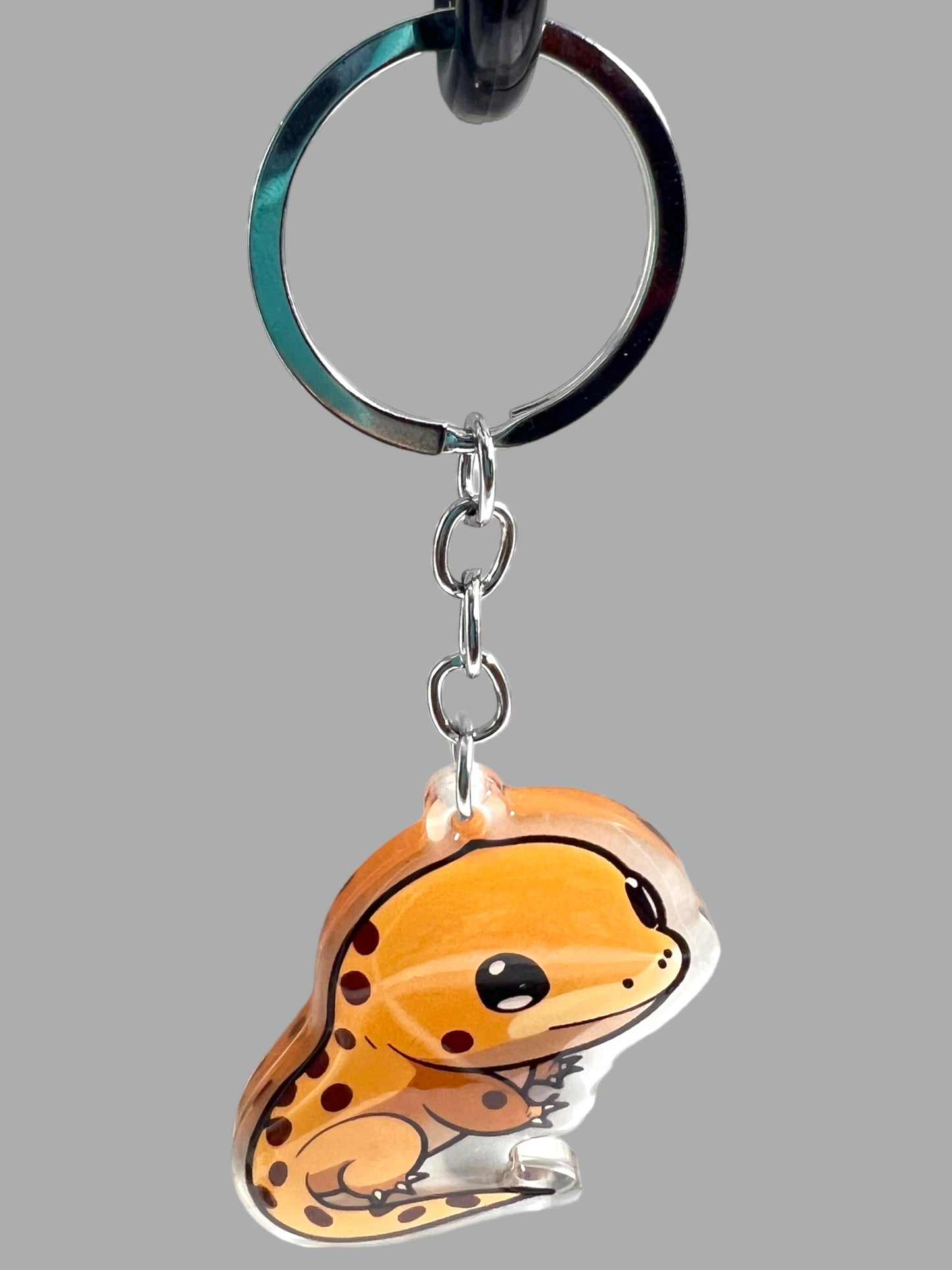 Leopard Geco Acrylic Keychain, Wildlife Cute kawaii memorial ornament, pet portrait charm gift backpack fob, dad car décor, first day of school gift