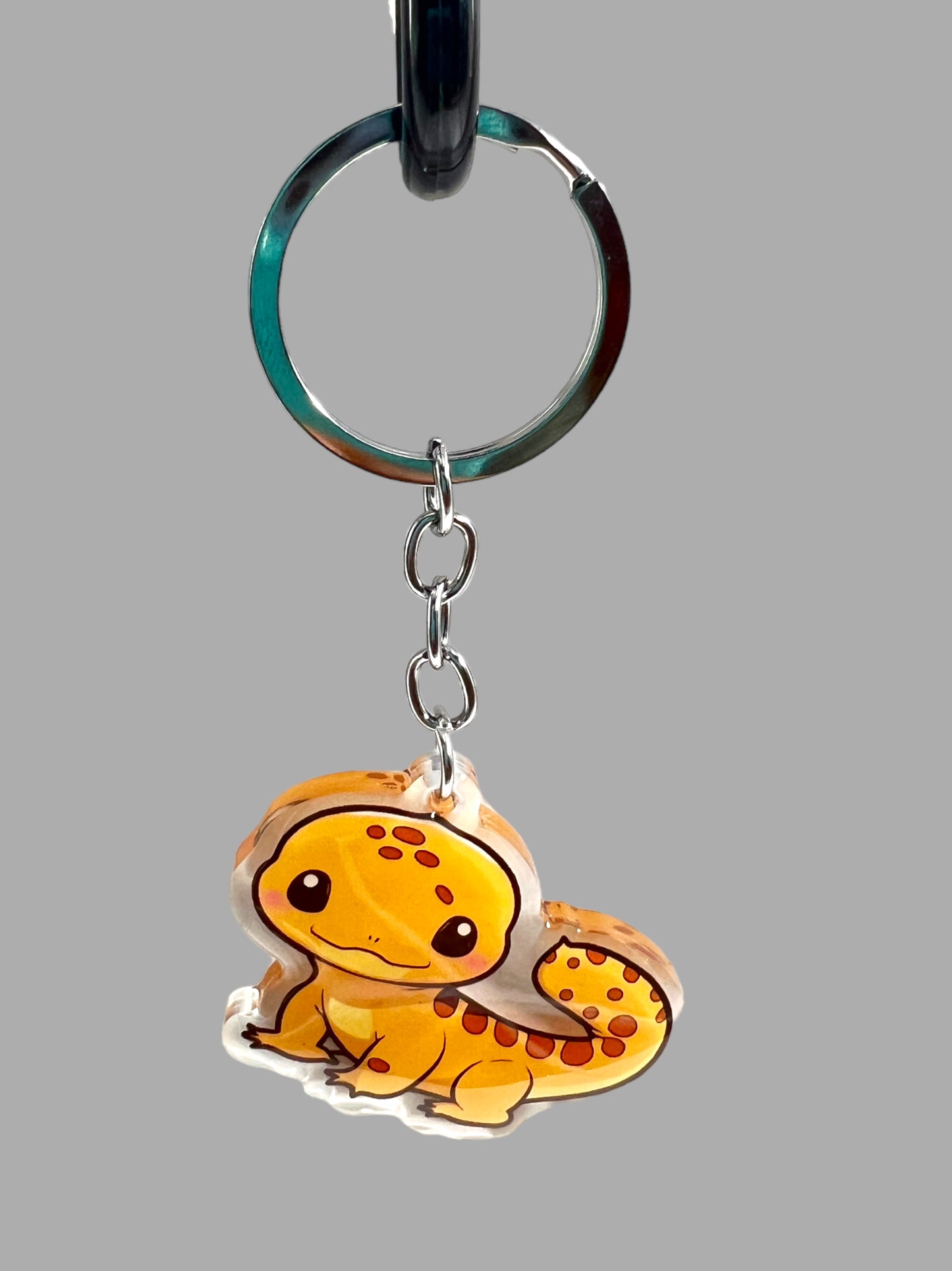Leopard Geco Acrylic Keychain, Wildlife Cute kawaii memorial ornament, pet portrait charm gift backpack fob, dad car décor, first day of school gift