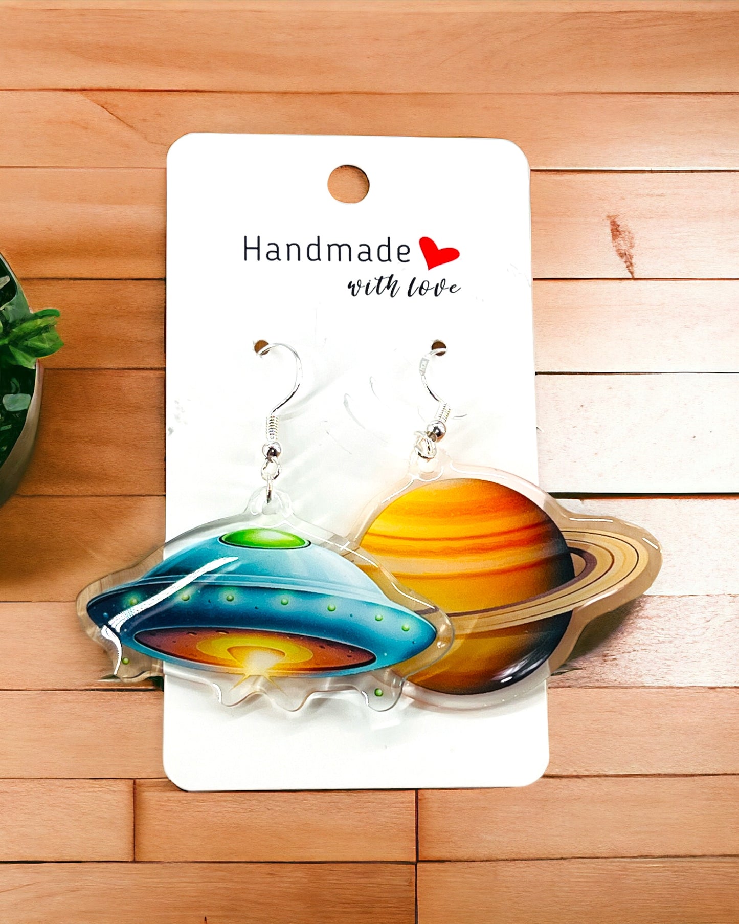 Saturn UFO Acrylic earrings, funky weird quirky earrings, cool funny gift for her, birthday gift, Christmas stocking stuffer