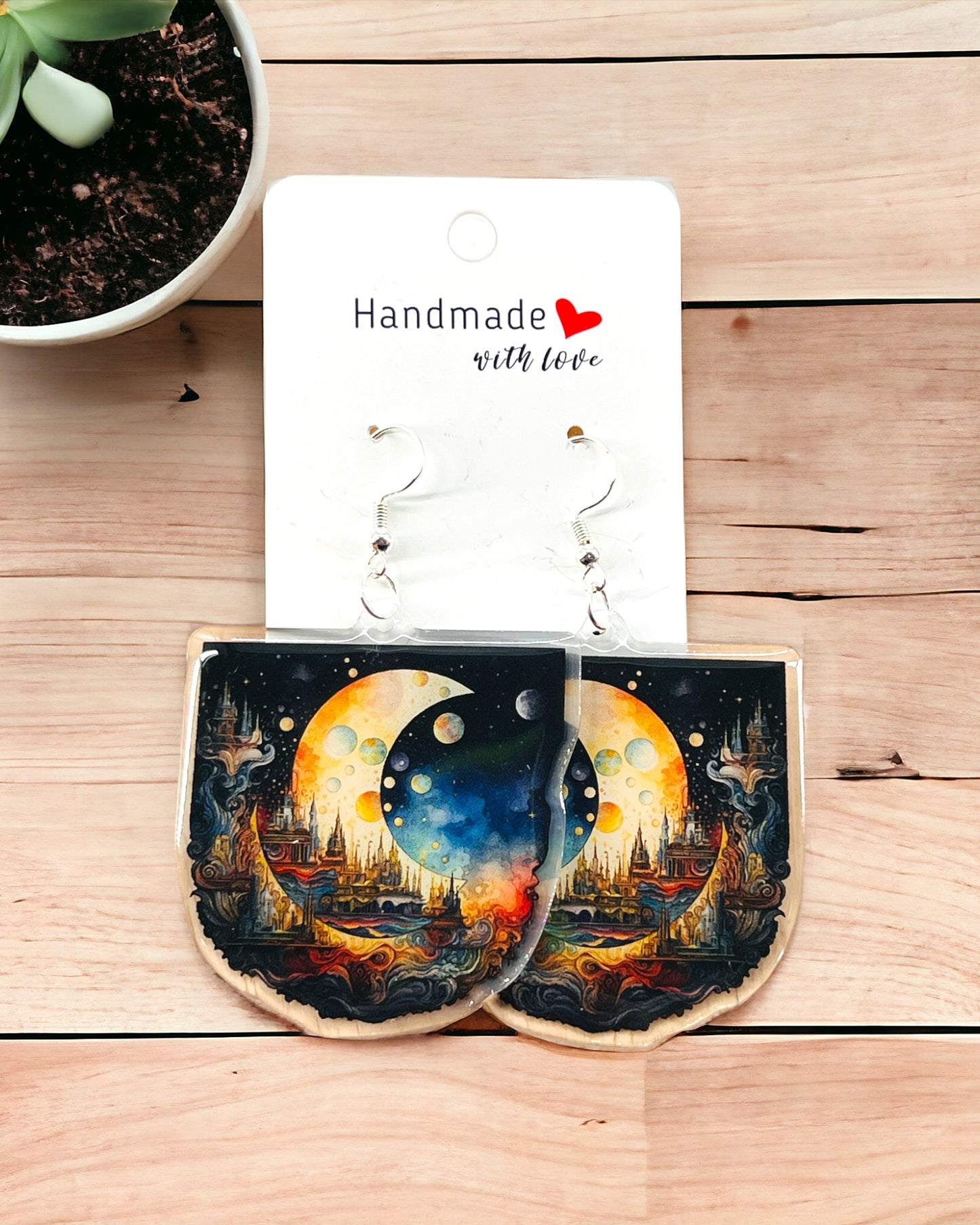 Celestial Moon Stars Acrylic earrings, funky weird quirky earrings, cool funny gift for her, birthday gift, Christmas stocking stuffer