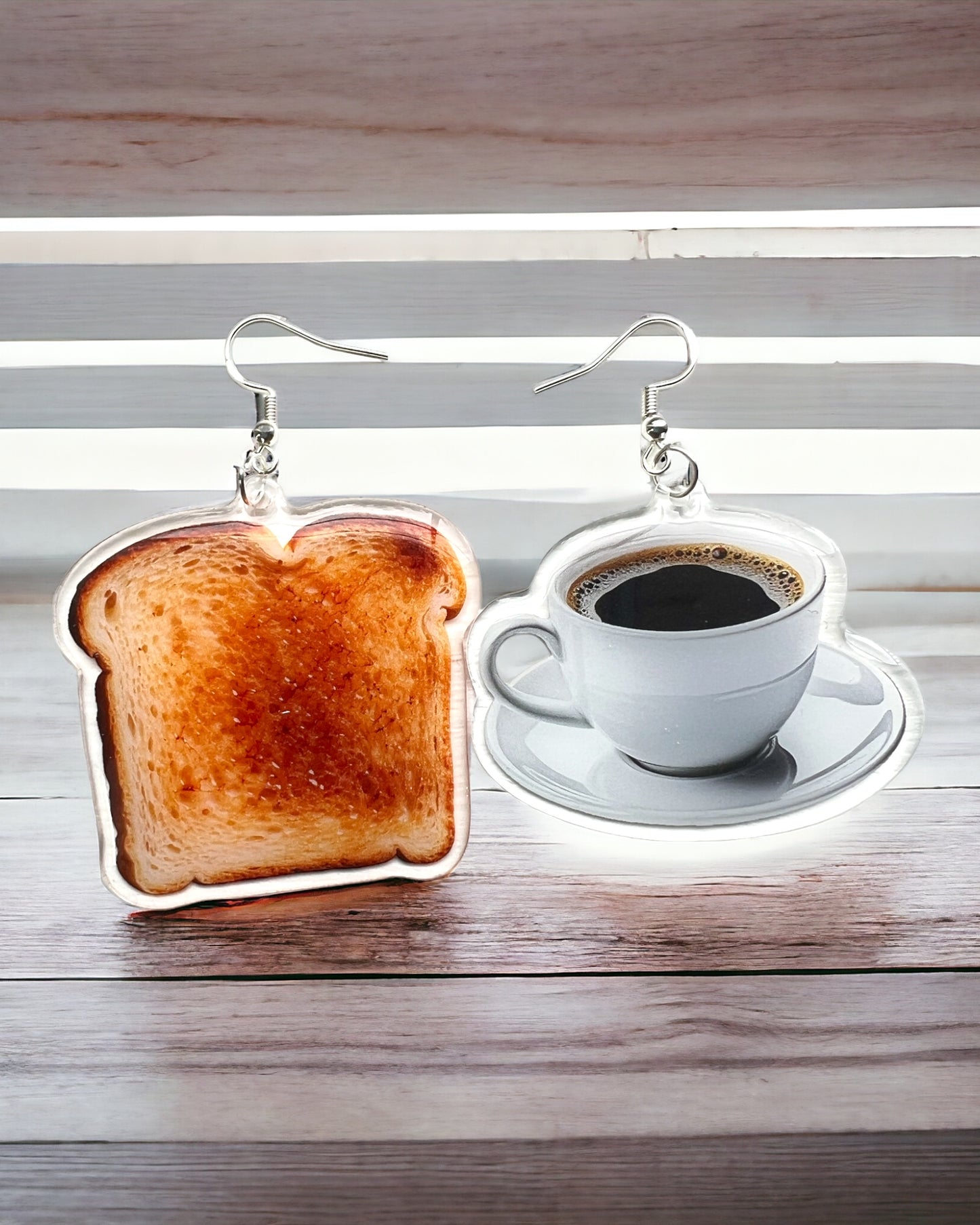 Coffee and toast acrylic earrings funky weird quirky earrings, cool funny gift for her, birthday gift, Christmas stocking stuffer